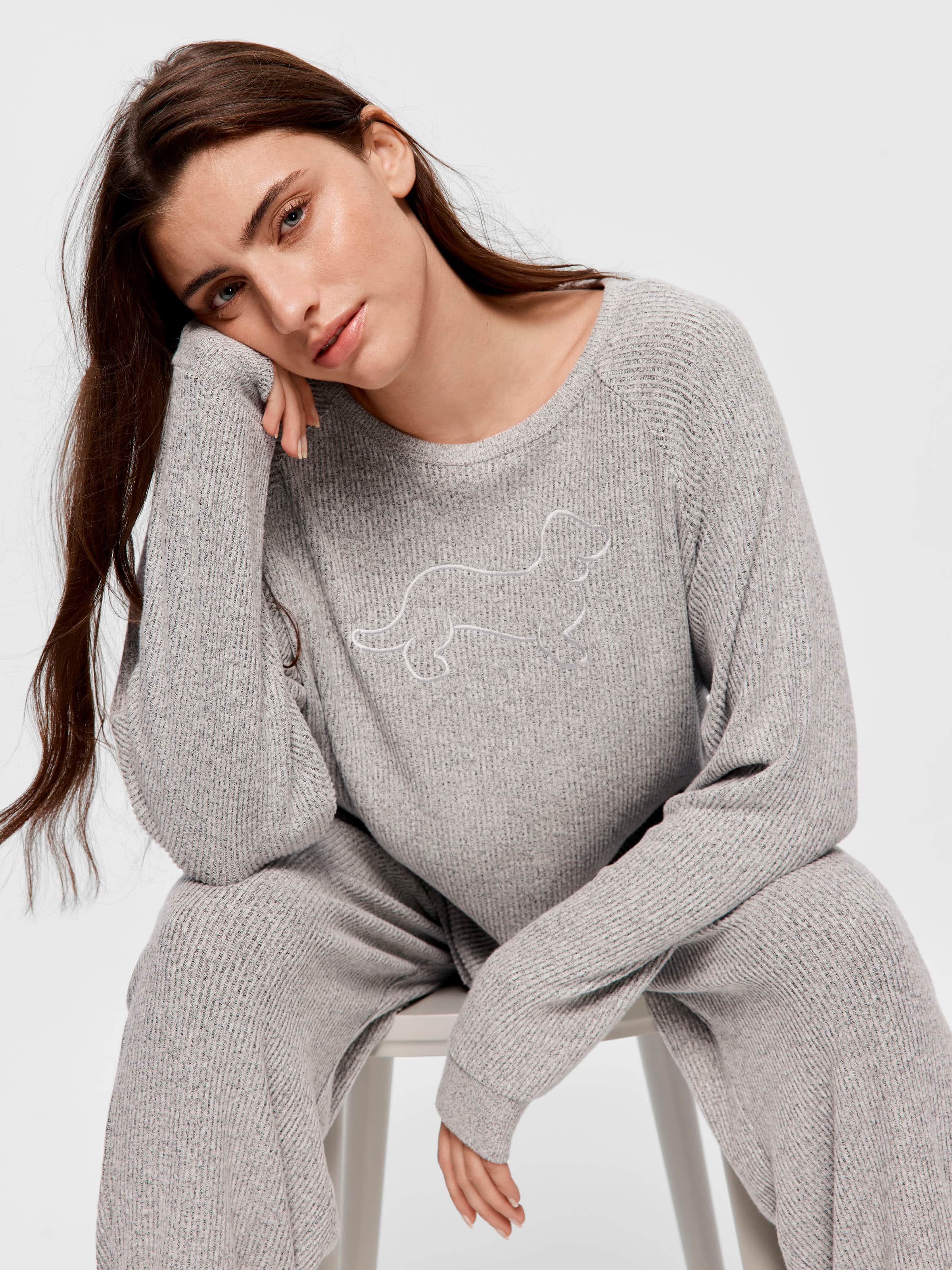 Brushed Rib Straight Leg Pj Bottom