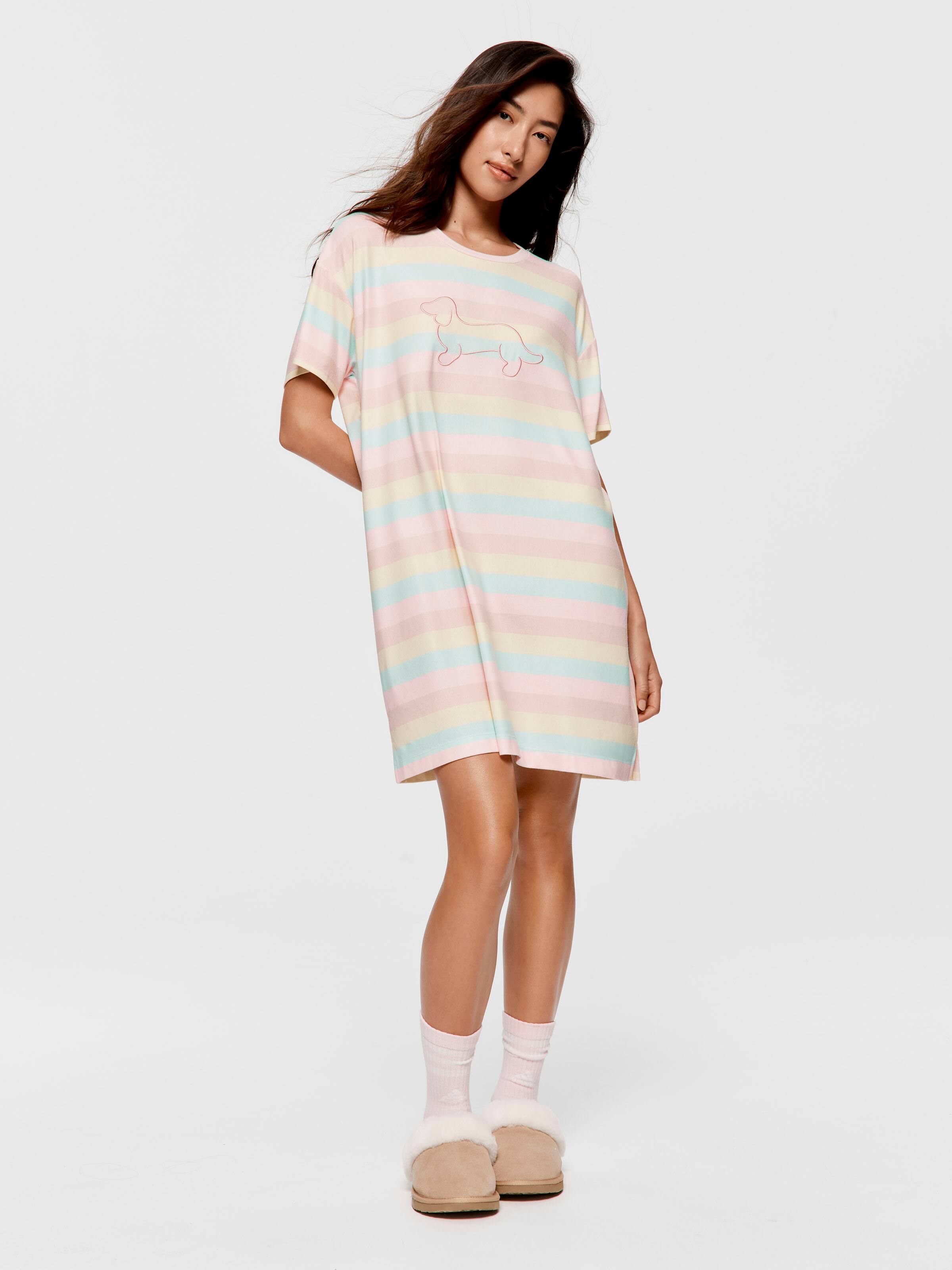 Pastel Stripe Fuzzy Nightdress