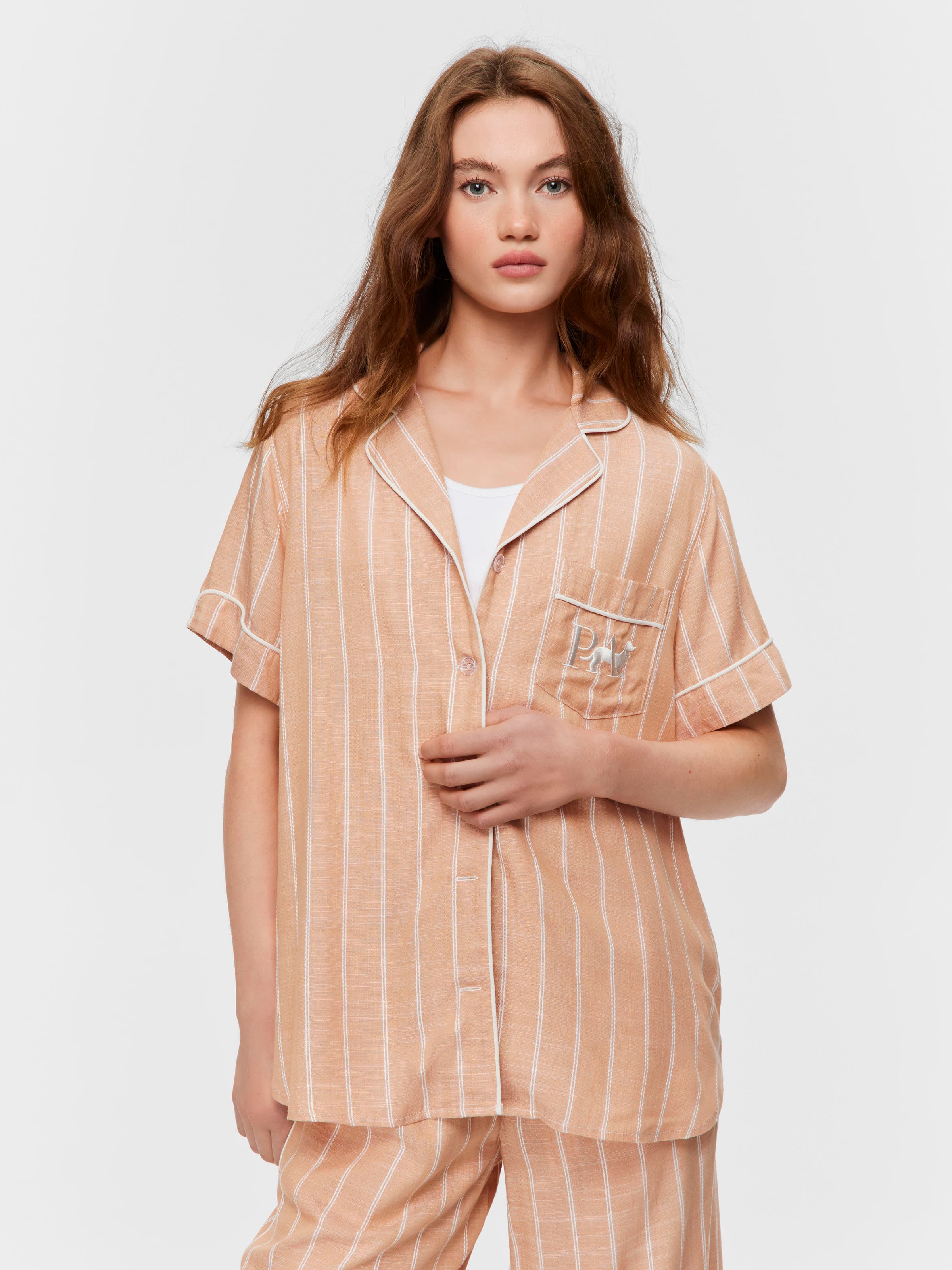 Chocolate Stripe 100% Textured Viscose Short Sleeve Shirt