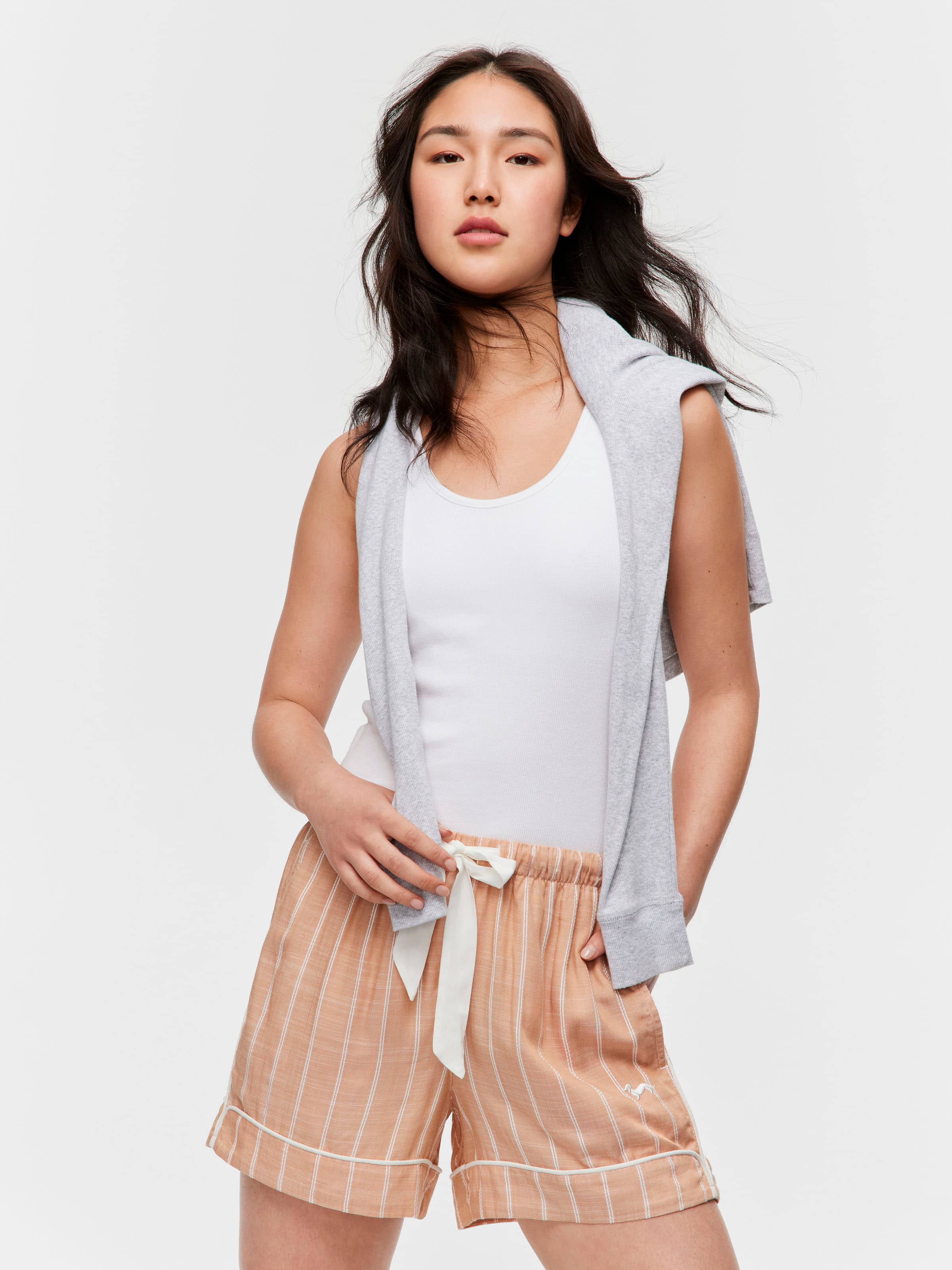 Chocolate Stripe 100% Textured Viscose Mid Short