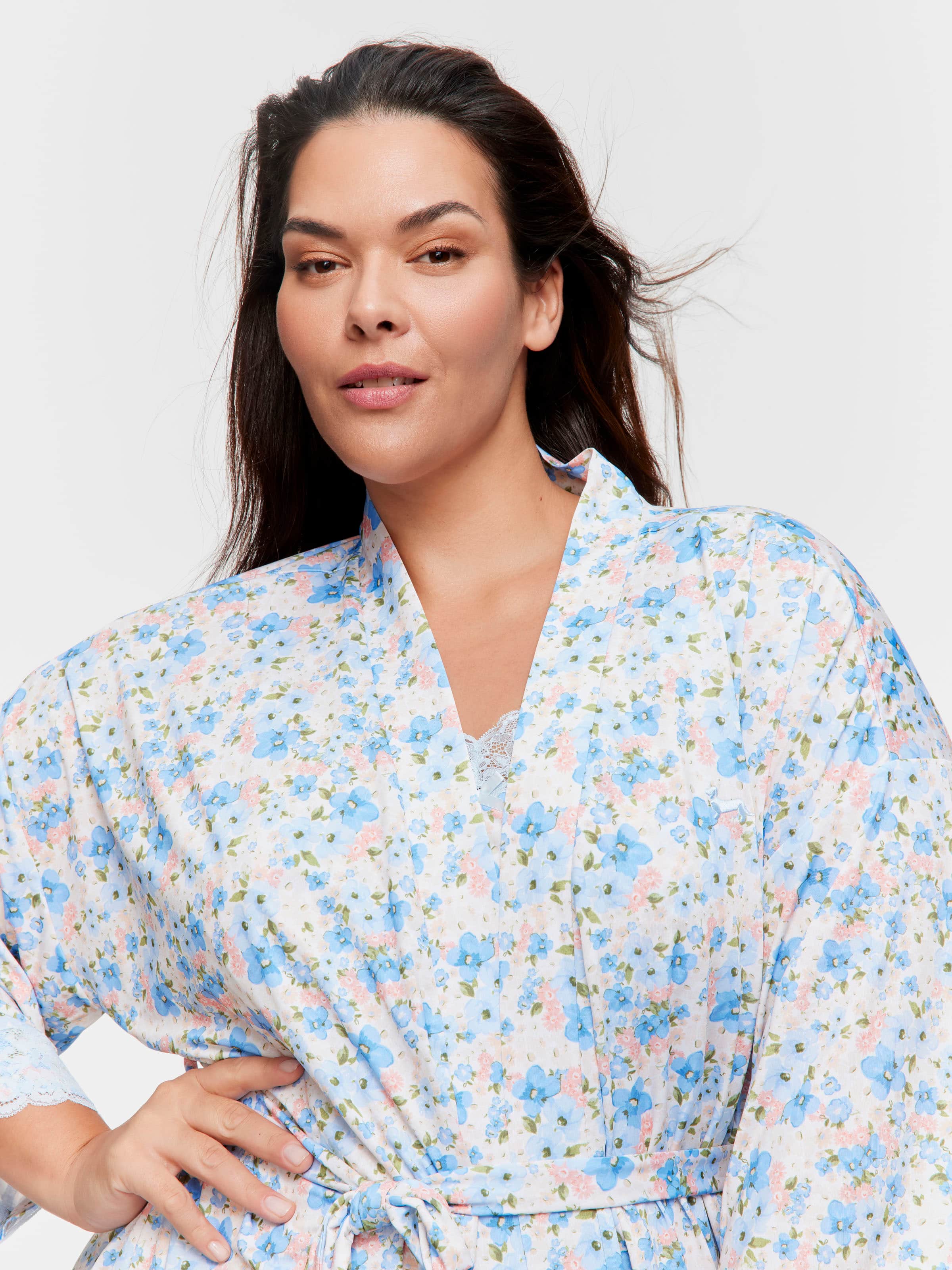 P.A. Plus Ditsy Floral Slinky Dressing Gown