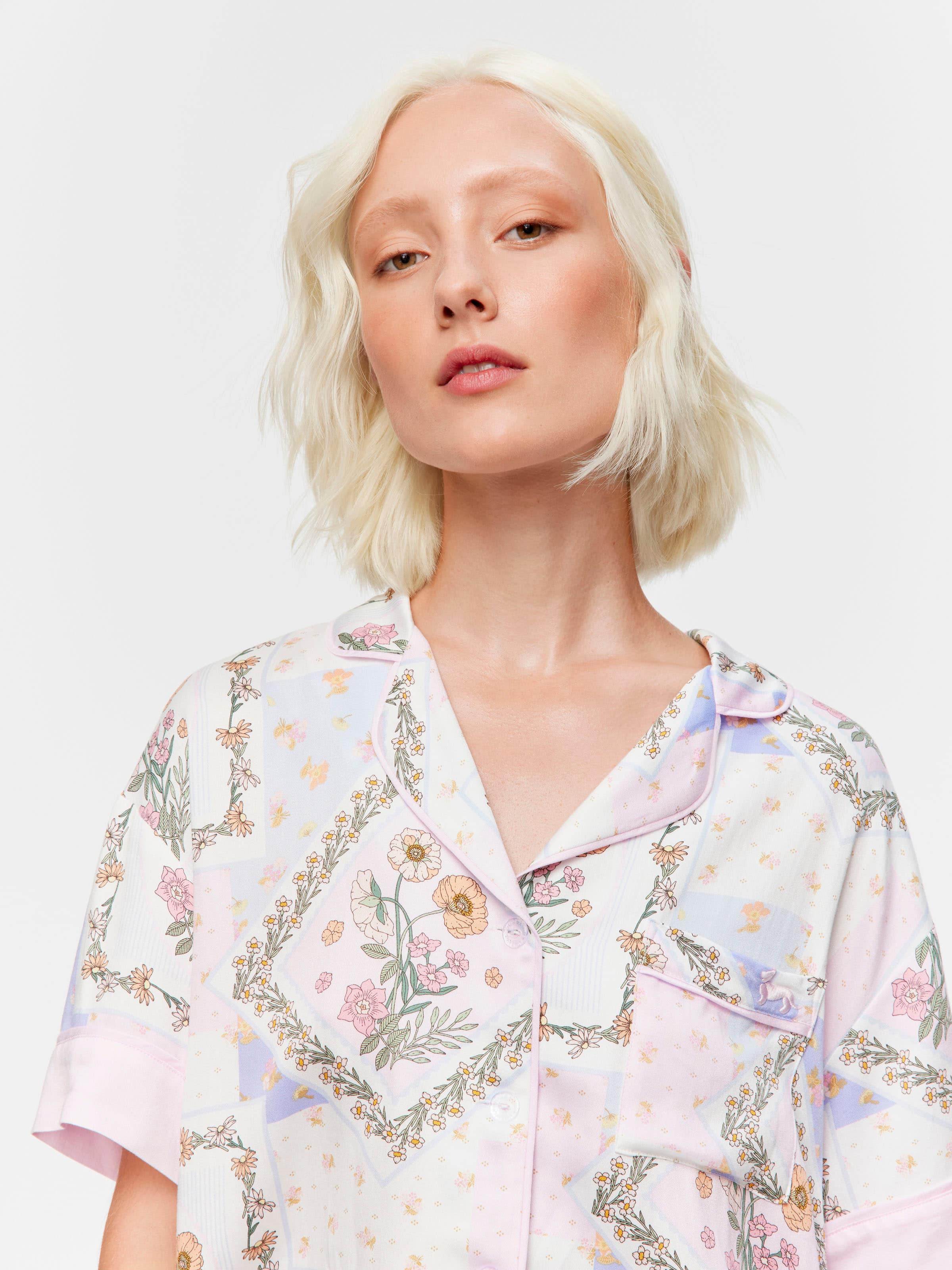 Floral Scarf Short Sleeve & 3/4 Bottom Pj Set