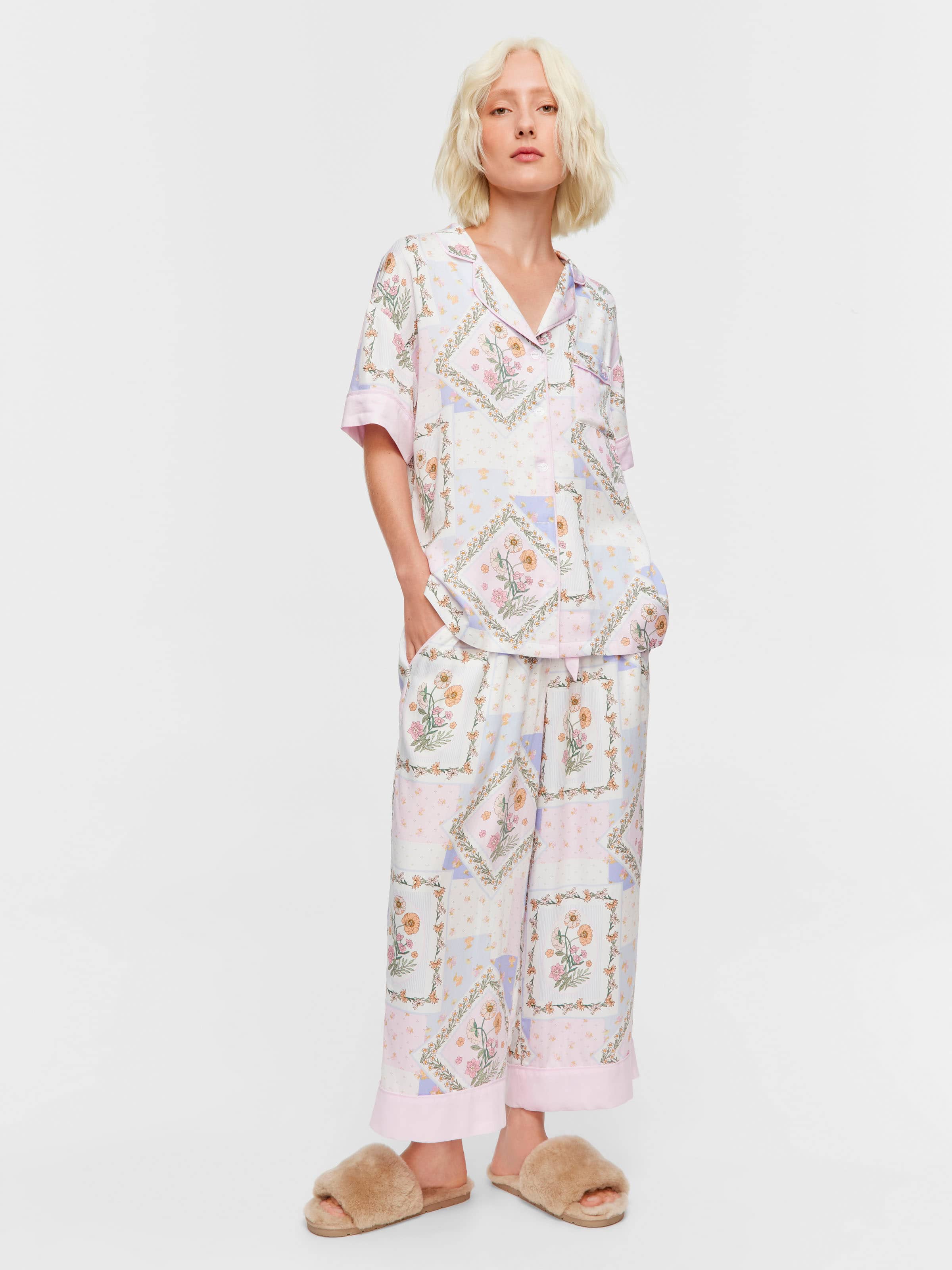 Floral Scarf Short Sleeve & 3/4 Bottom Pj Set