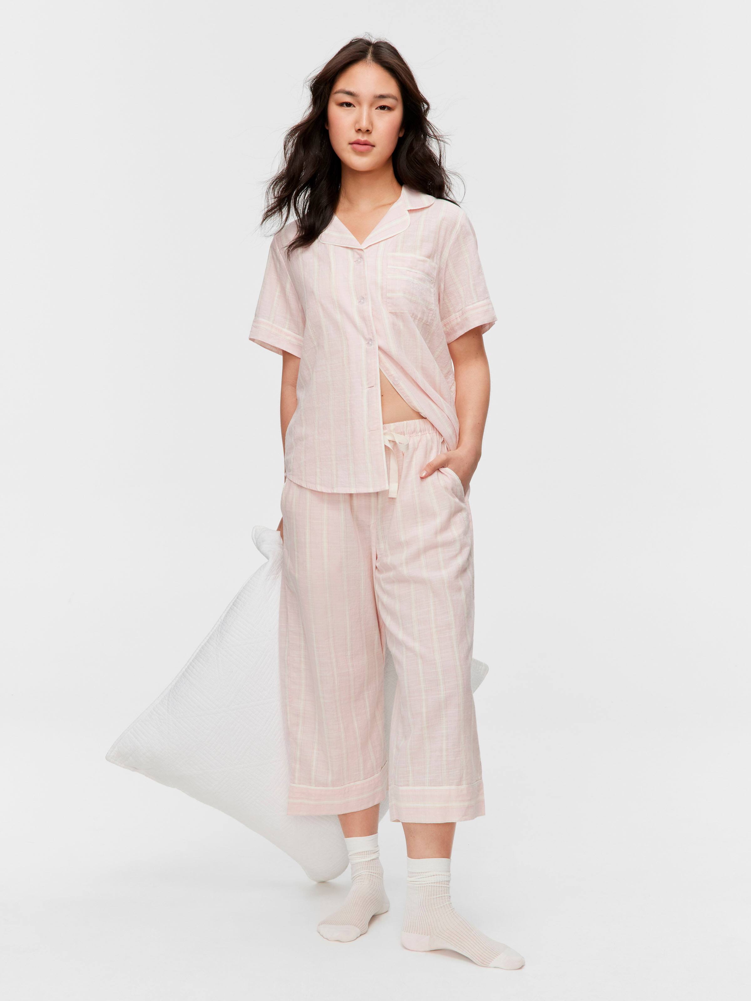 Pink Stripe 100% Cotton 3/4 Length Pj Bottom