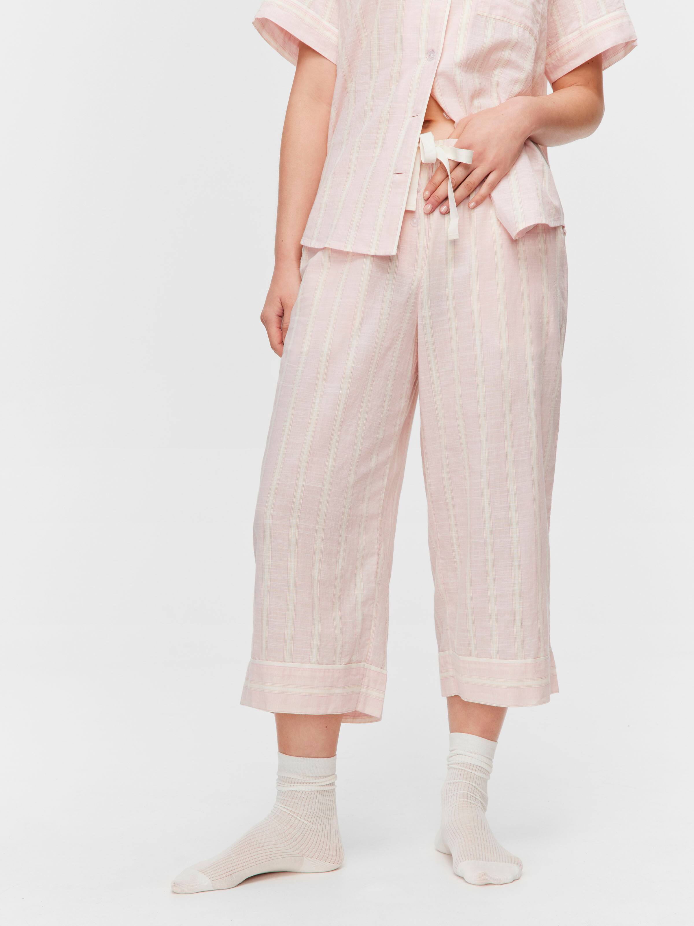 Pink Stripe 100% Cotton 3/4 Length Pj Bottom