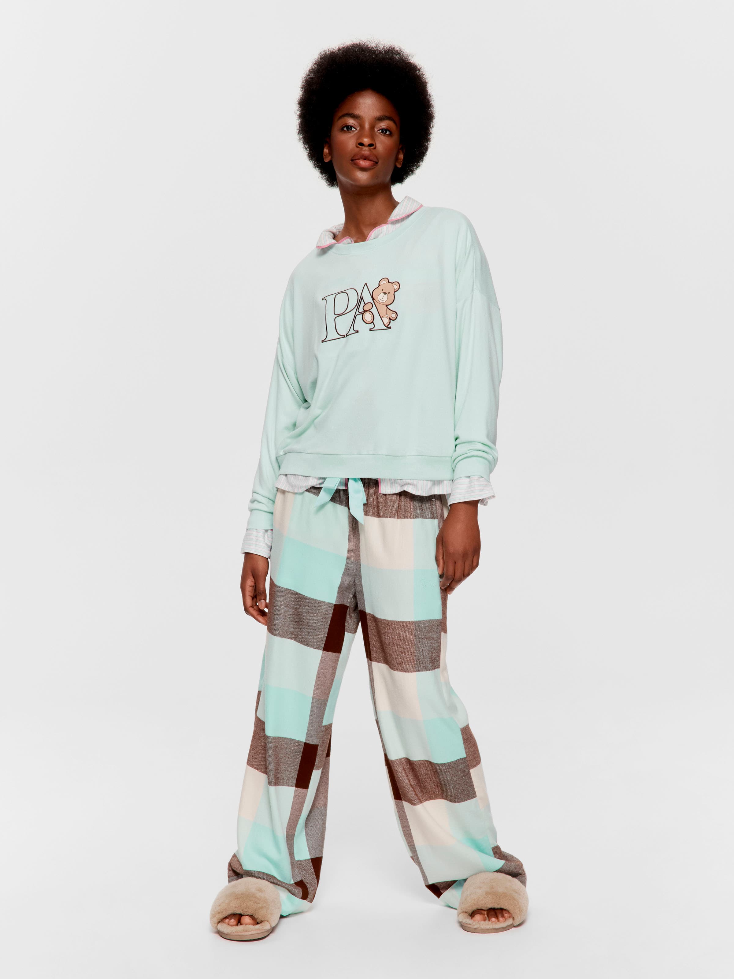 Mint And Brown Check Bamboo Flannelette Pj Bottom