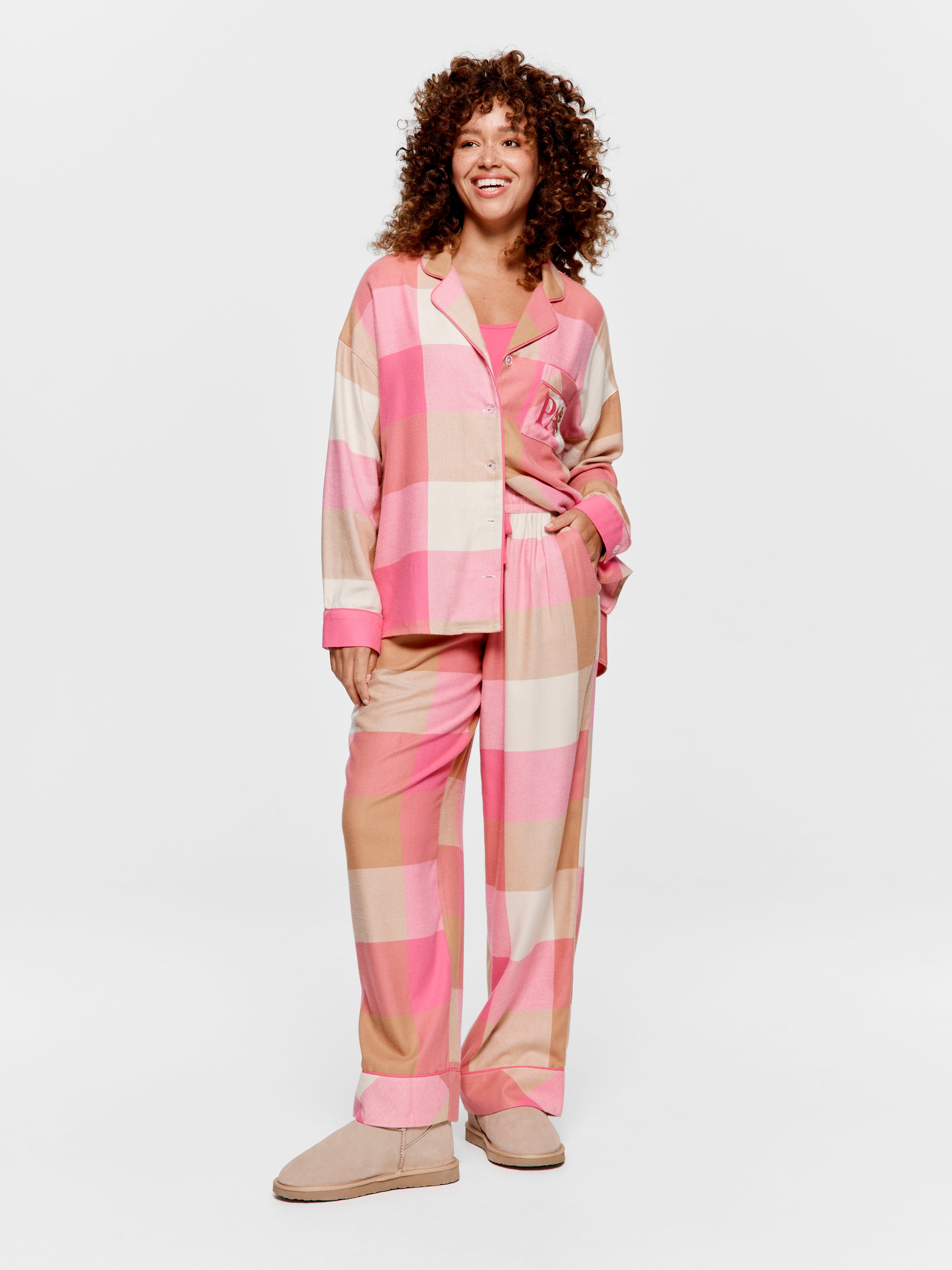 Pink Check Bamboo Flannelette Pj Set