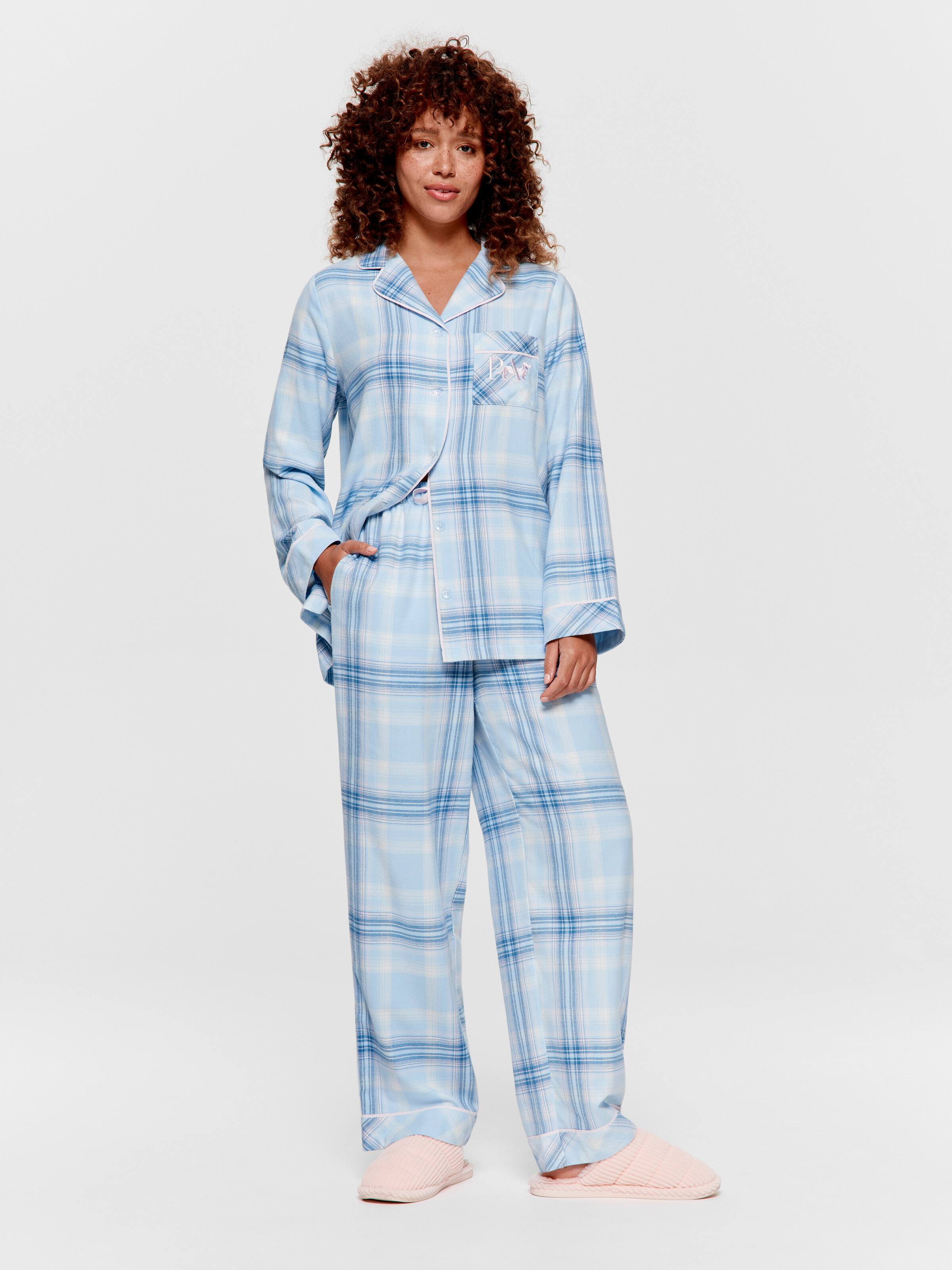 Blue Check 100% Cotton Flannelette Pj Set