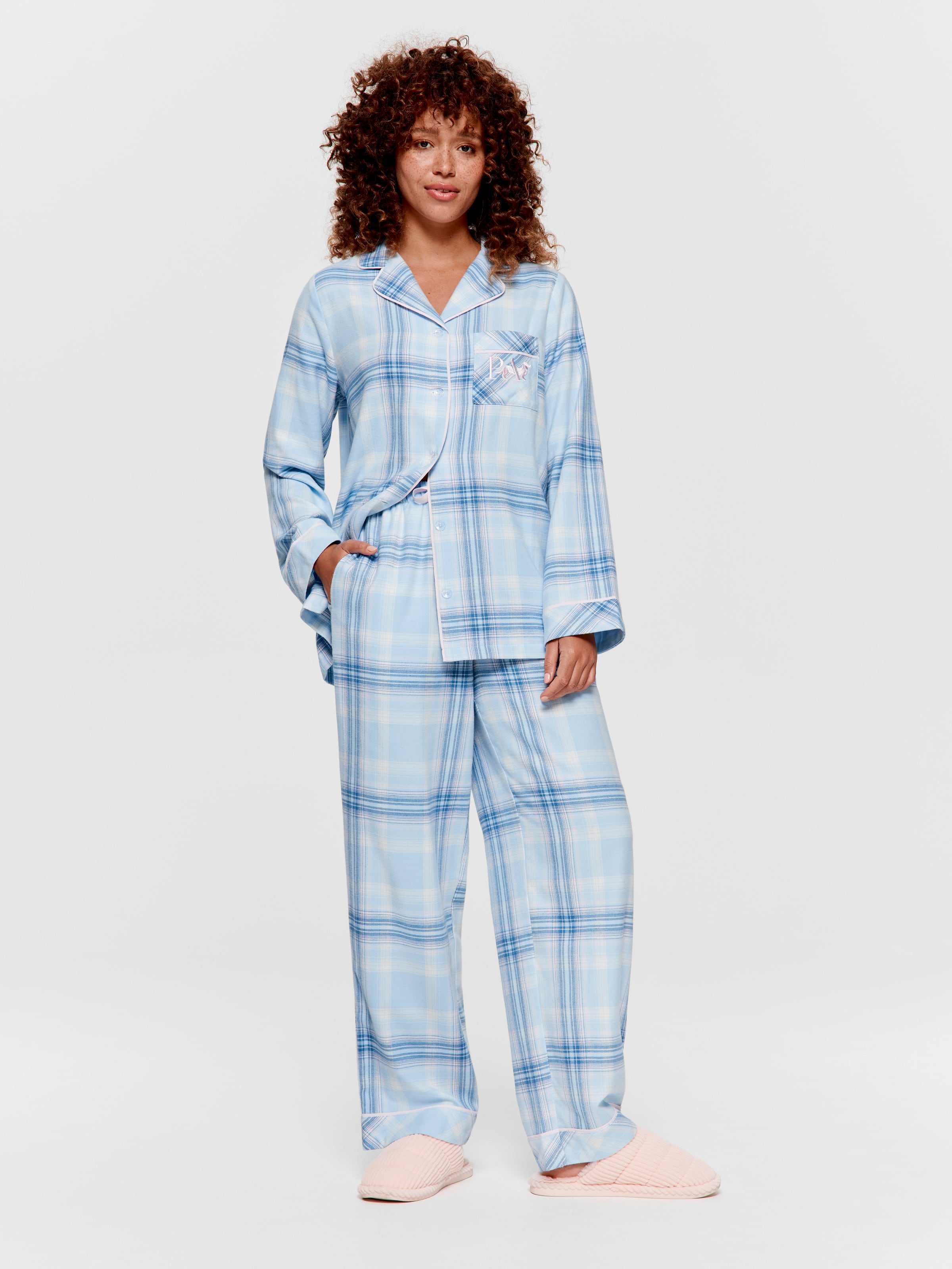 Blue Check 100% Cotton Flannelette Pj Set