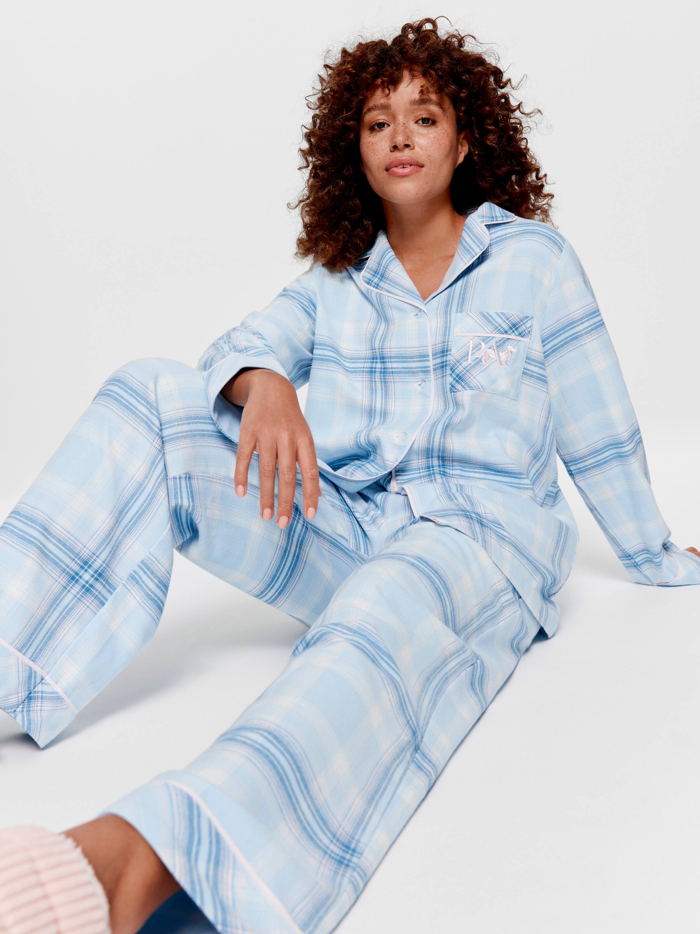 Blue Check 100% Cotton Flannelette Pj Set
