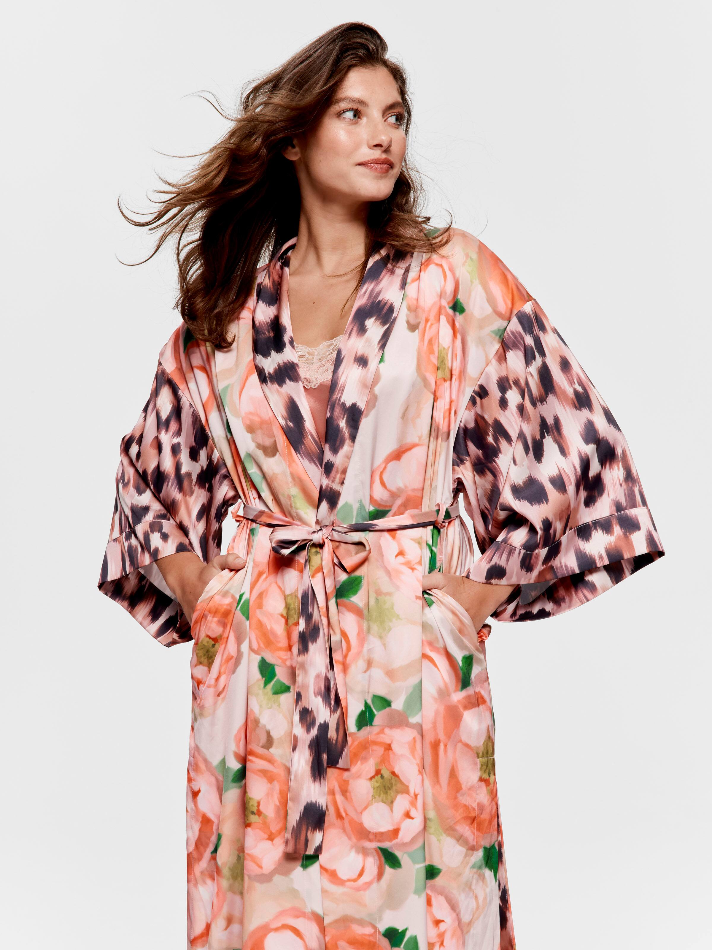 Leopard Floral Satin Long Dressing Gown