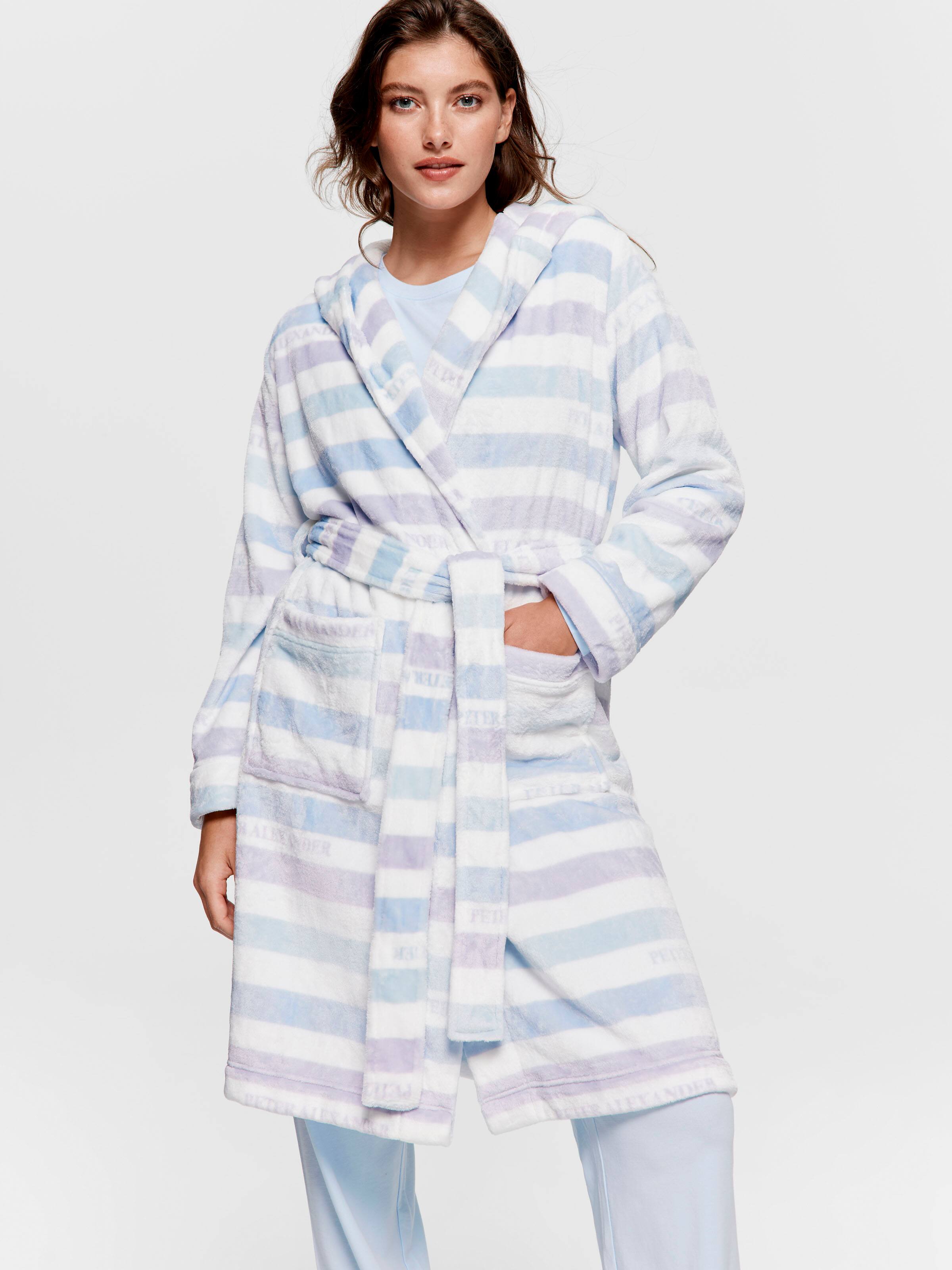P.A. Logo Stripe Hooded Fleece Dressing Gown