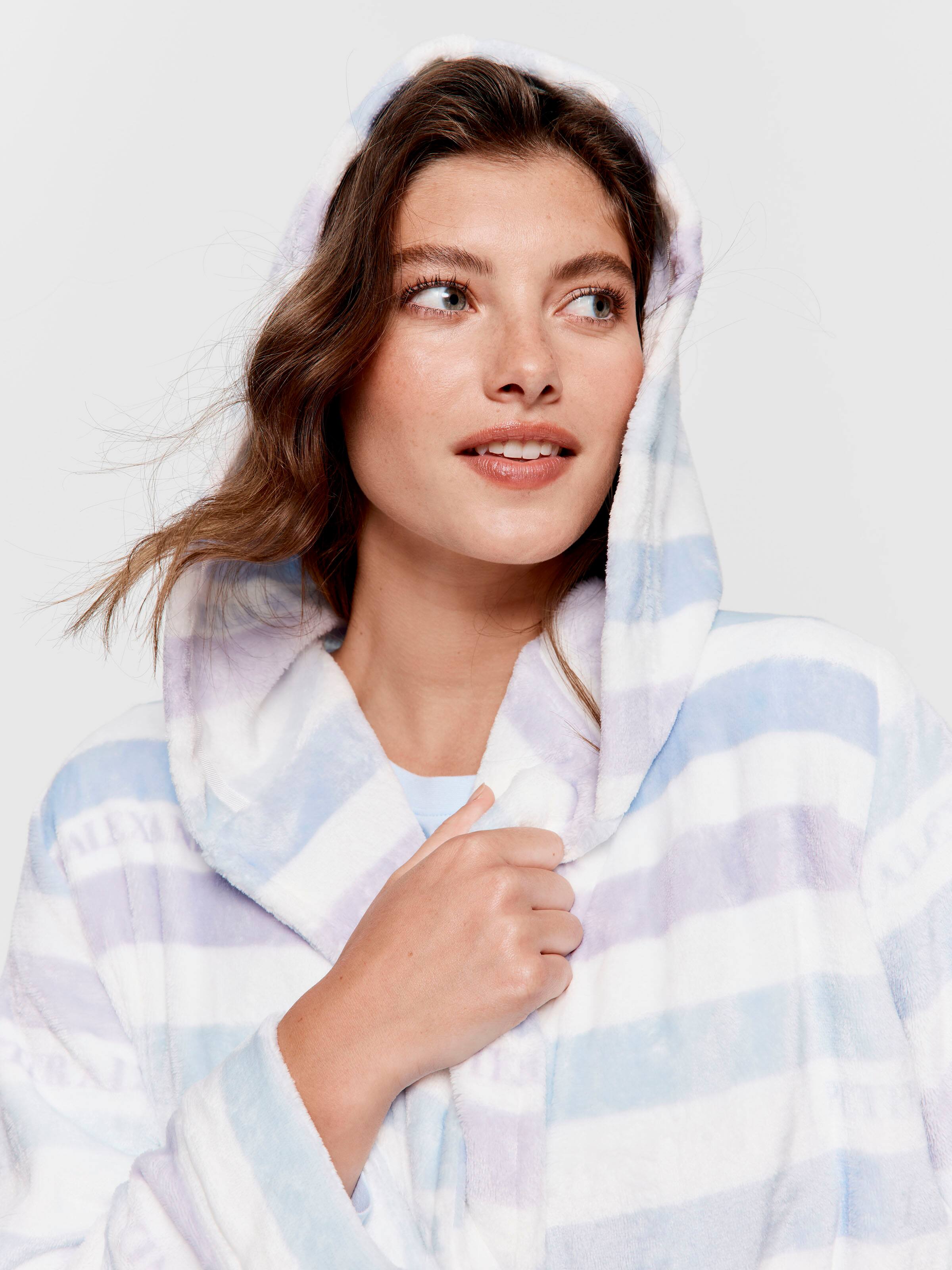 P.A. Logo Stripe Hooded Fleece Dressing Gown