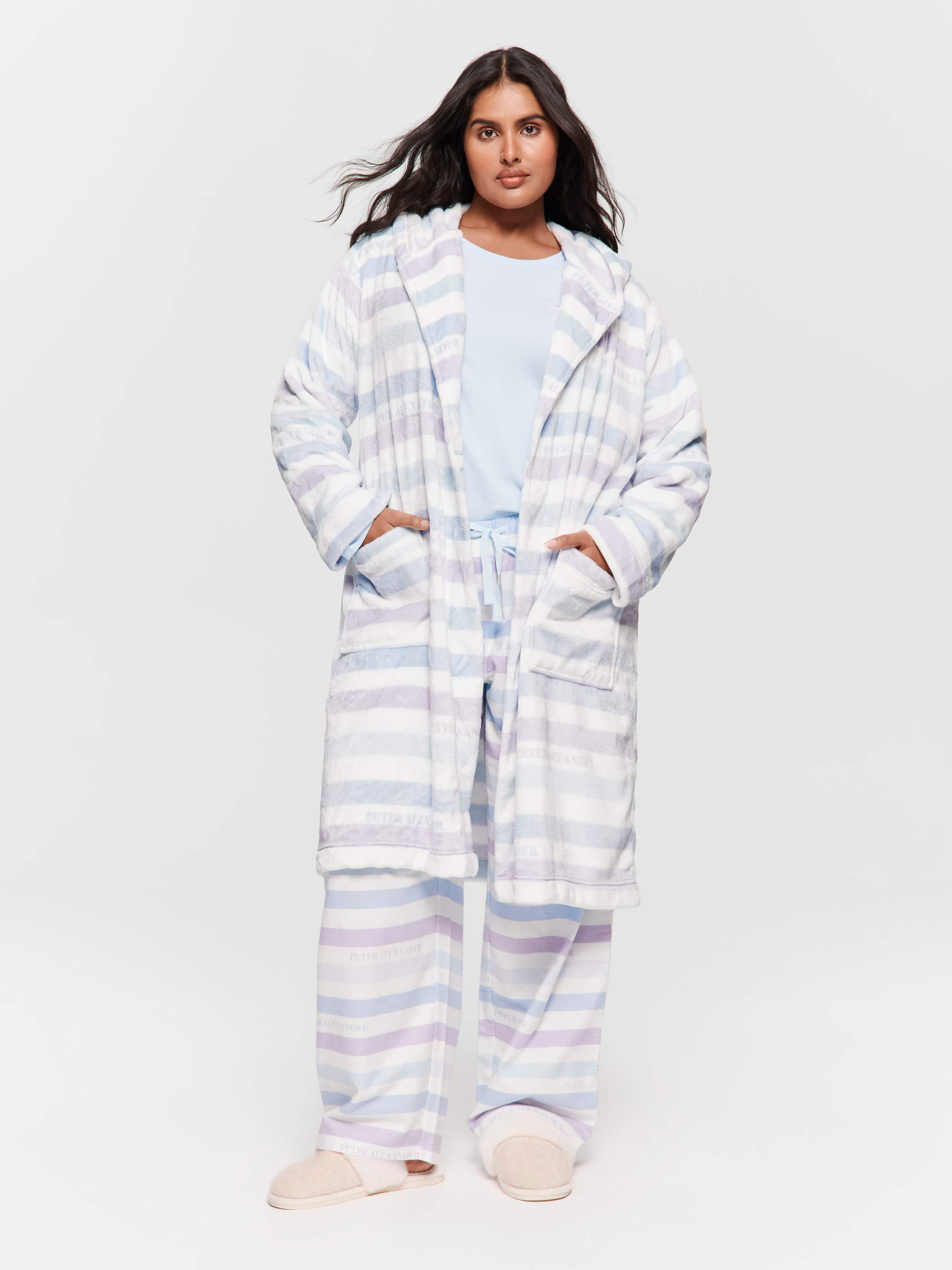 P.A. Plus Logo Stripe Hooded Fleece Dressing Gown