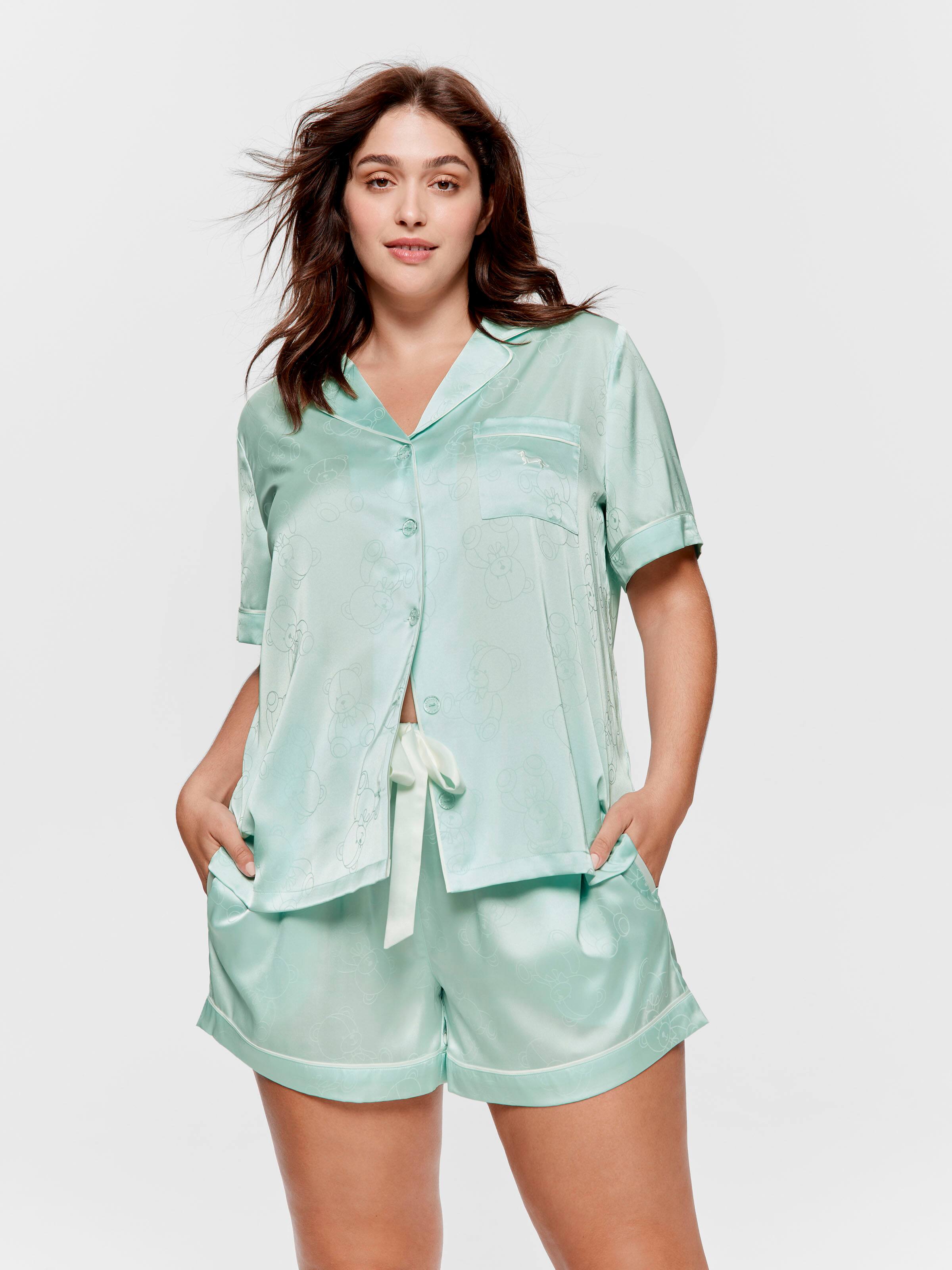 P.A. Plus Mint Satin Shortie Pj Set