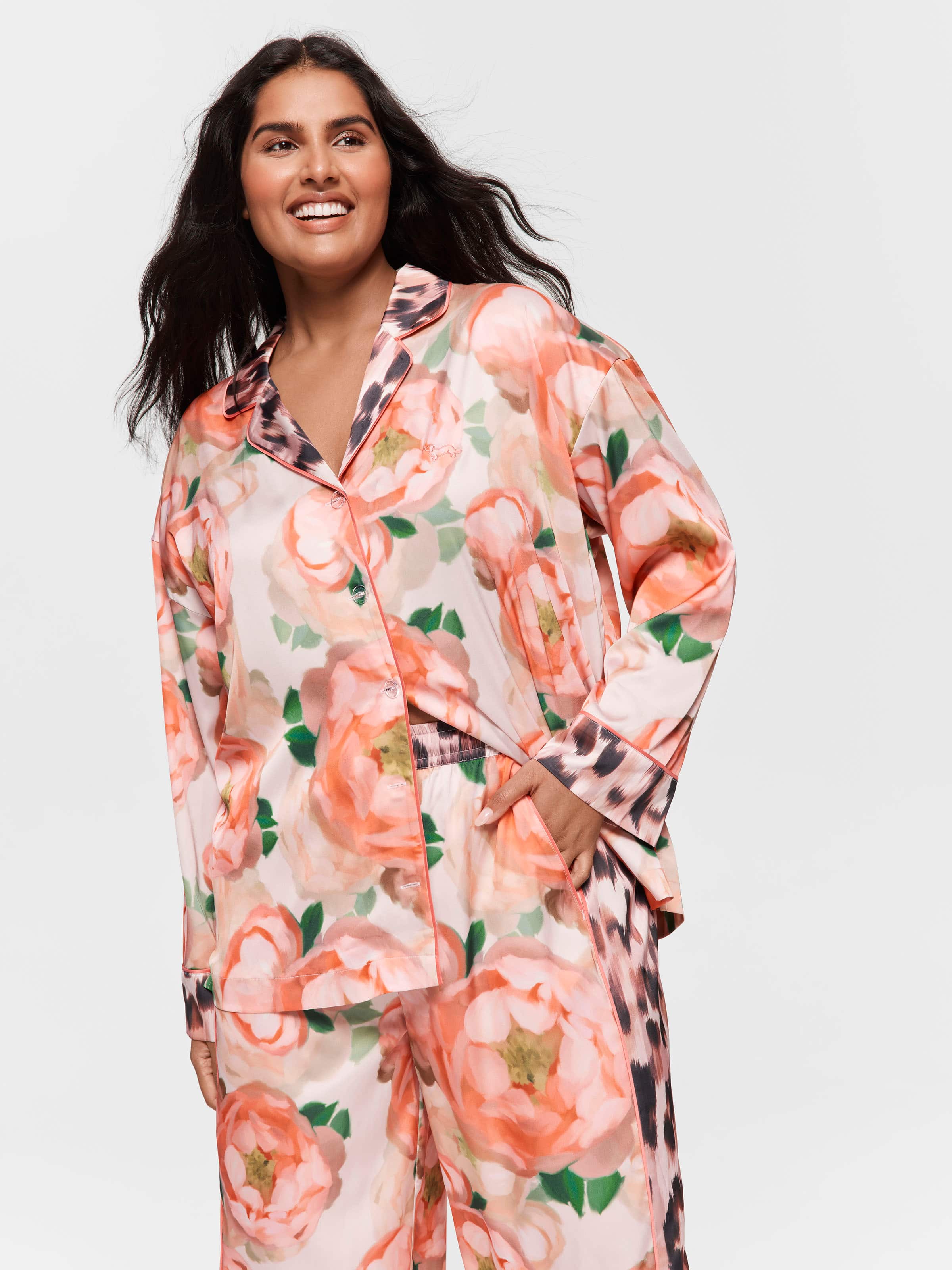 P.A. Plus Leopard Floral Satin Pj Set