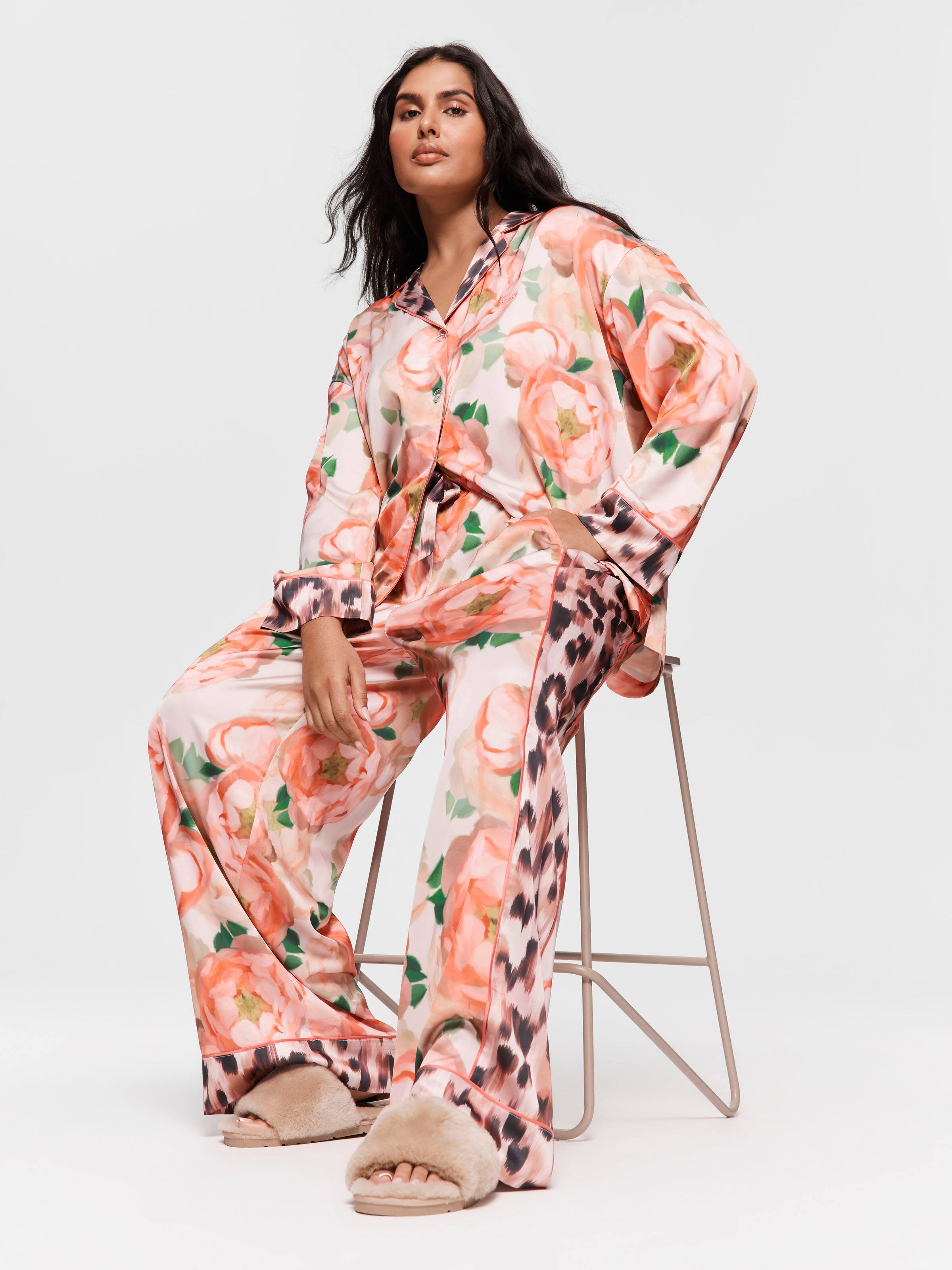 P.A. Plus Leopard Floral Satin Pj Set
