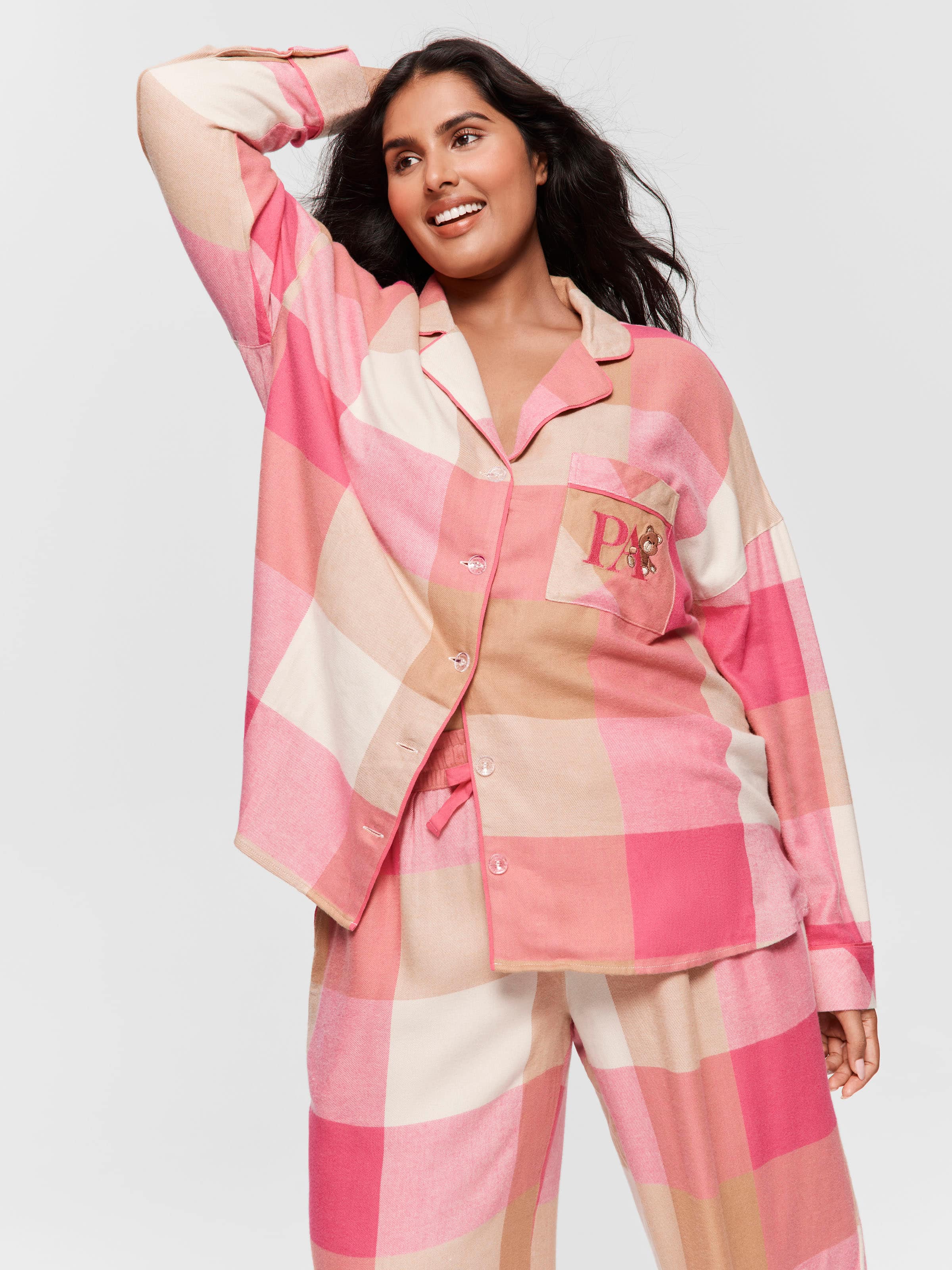 P.A. Plus Pink Check Bamboo Flannelette Pj Set