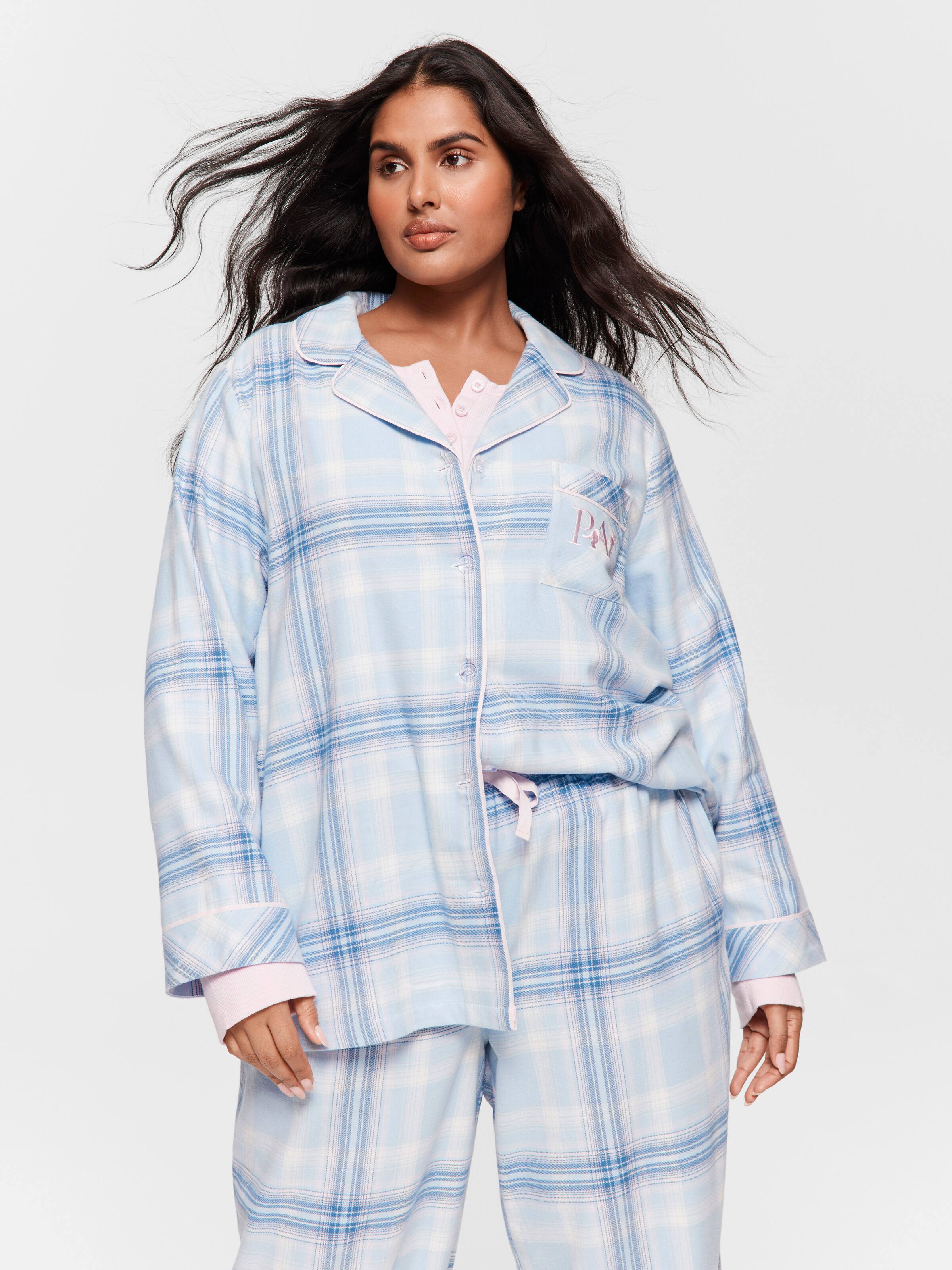 P.A. Plus Blue Check 100% Cotton Flannelette Pj Set