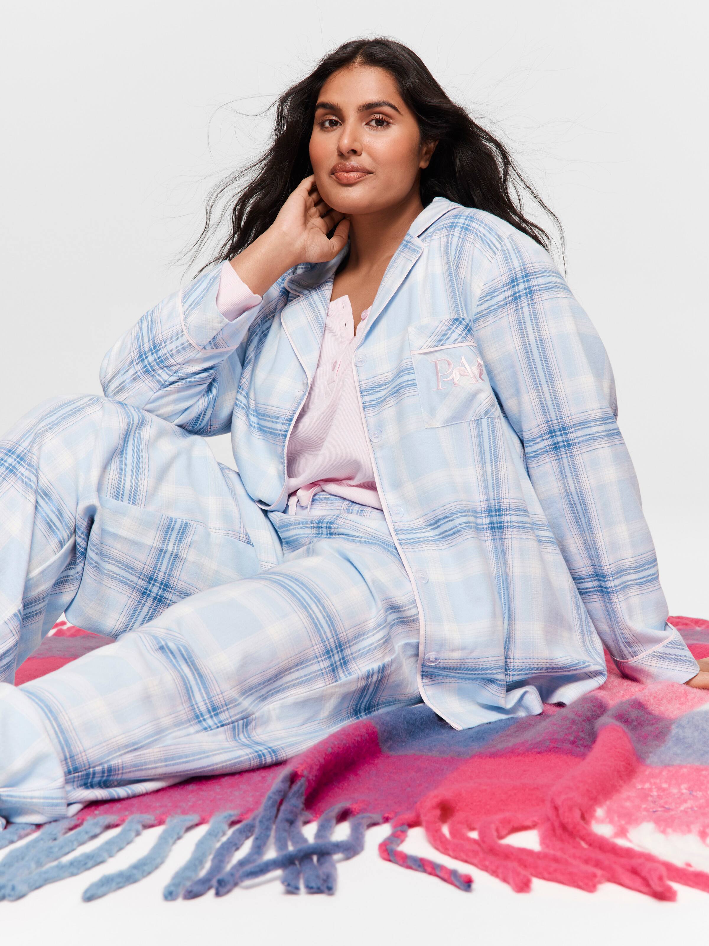P.A. Plus Blue Check 100% Cotton Flannelette Pj Set