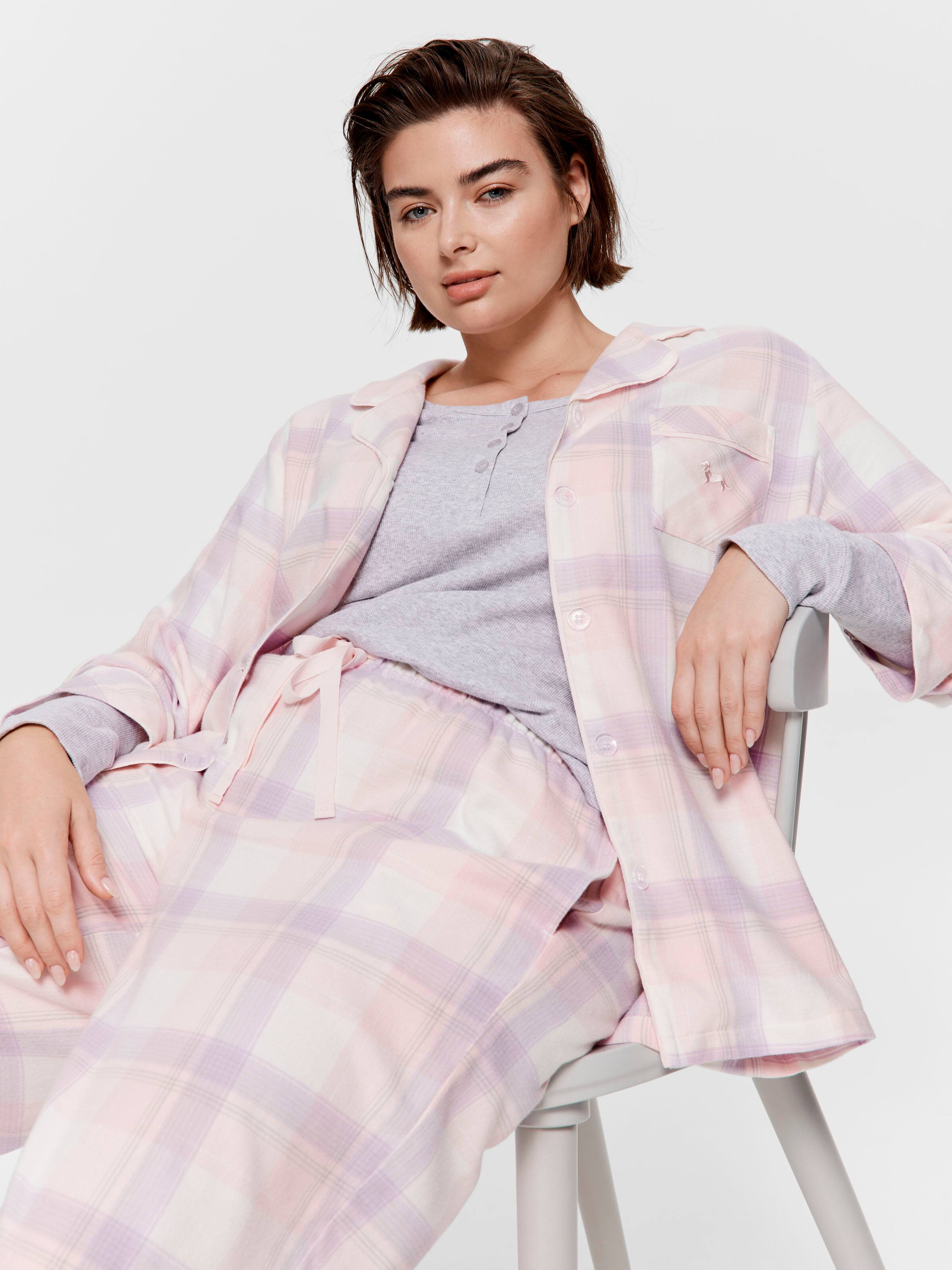 P.A. Plus Pink & Lilac Check Flannelette Classic Pj Set
