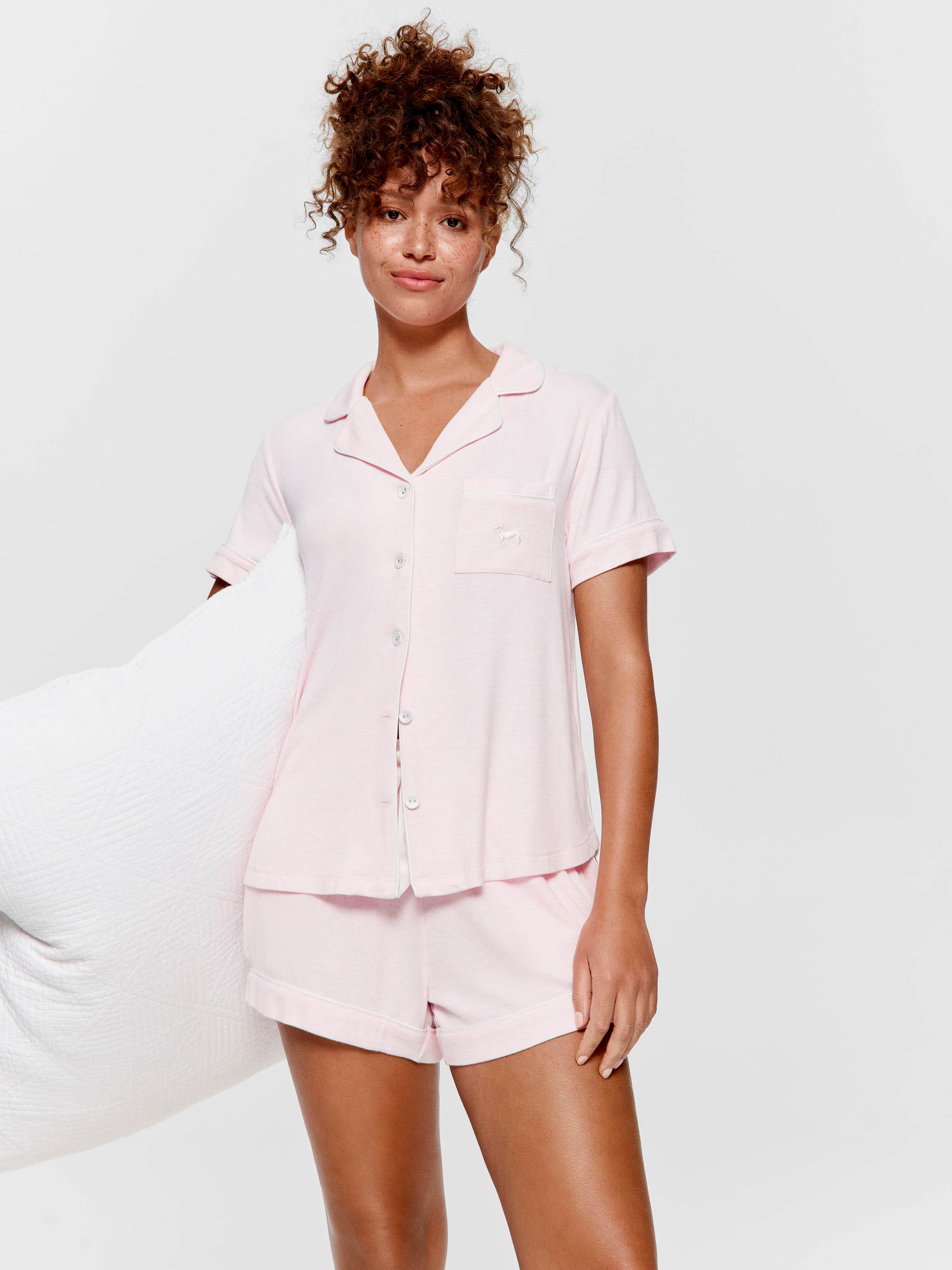 Pink Rib Shortie Pj Set
