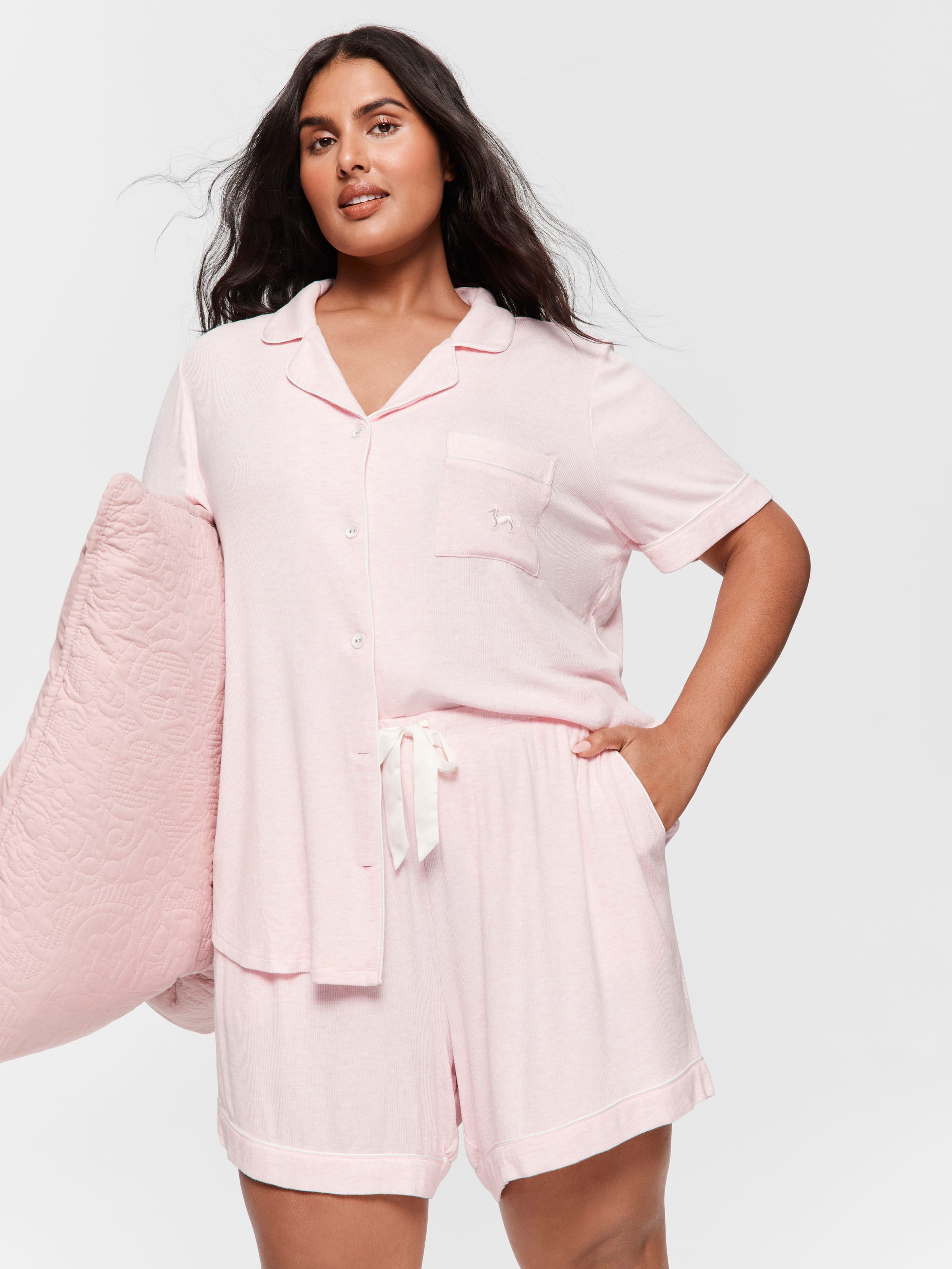 P.A. Plus Pink Rib Shortie Pj Set