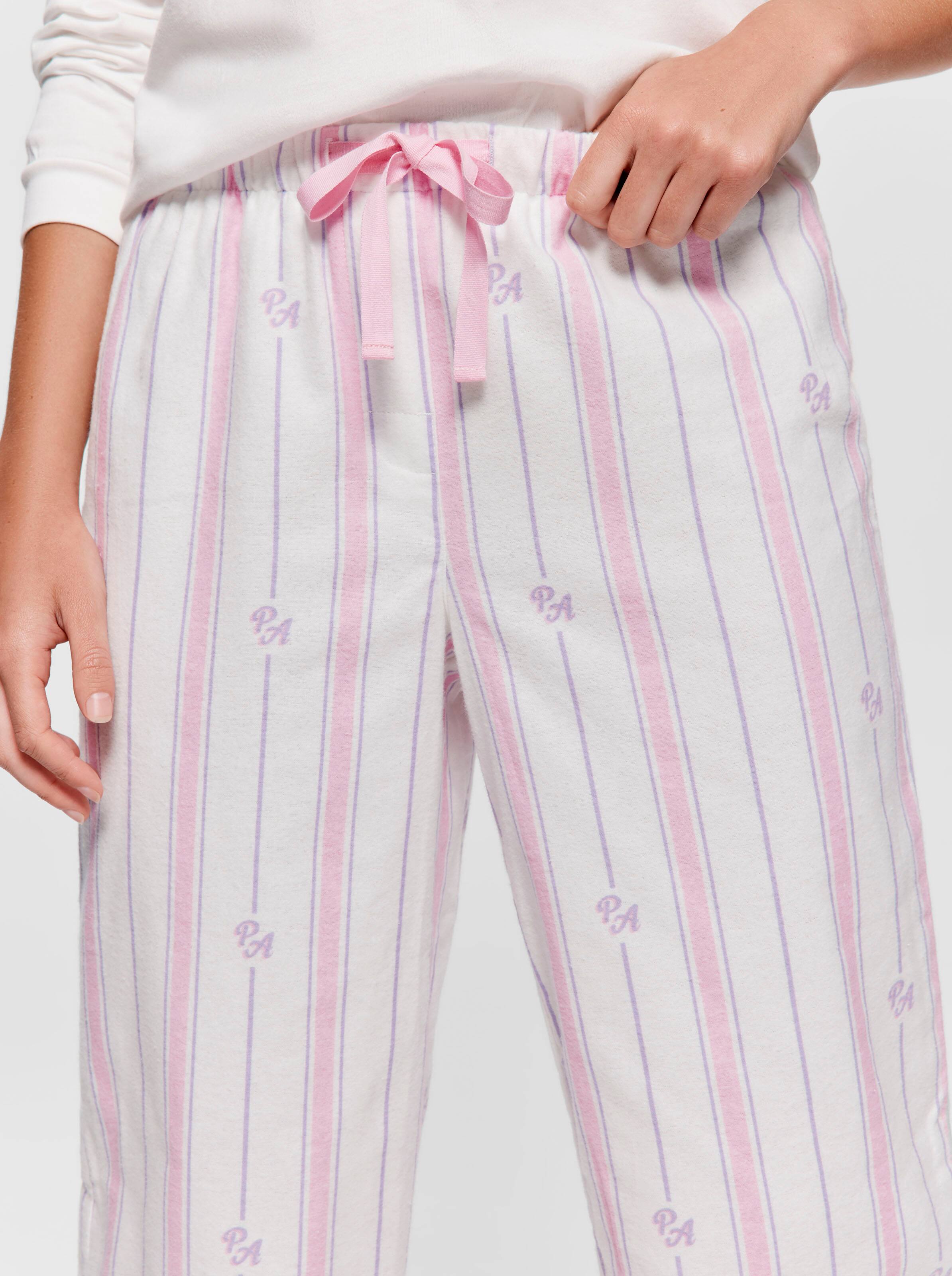 Pink & Lilac Stripe 100% Cotton Flannelette Pj Bottom