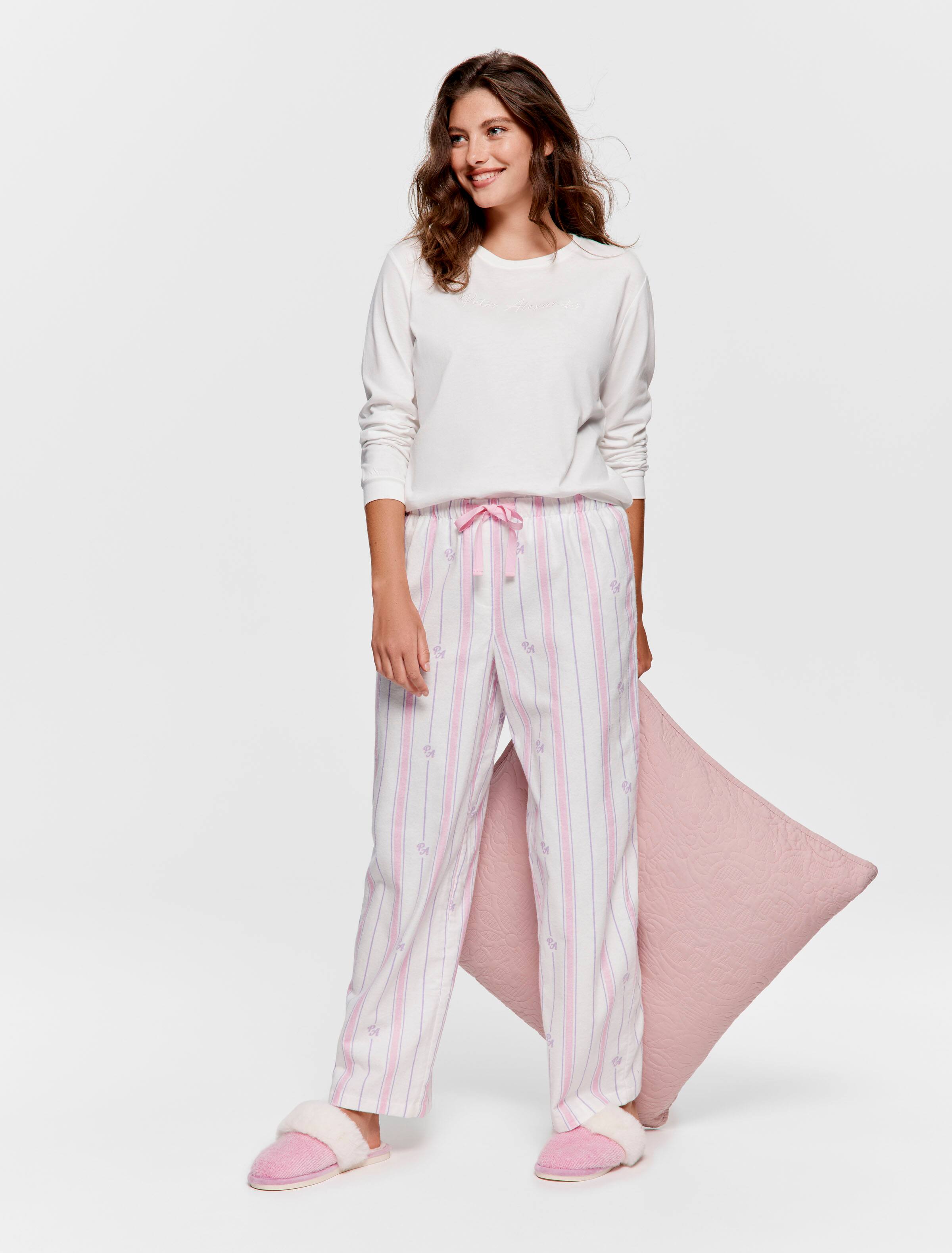 Pink & Lilac Stripe 100% Cotton Flannelette Pj Bottom