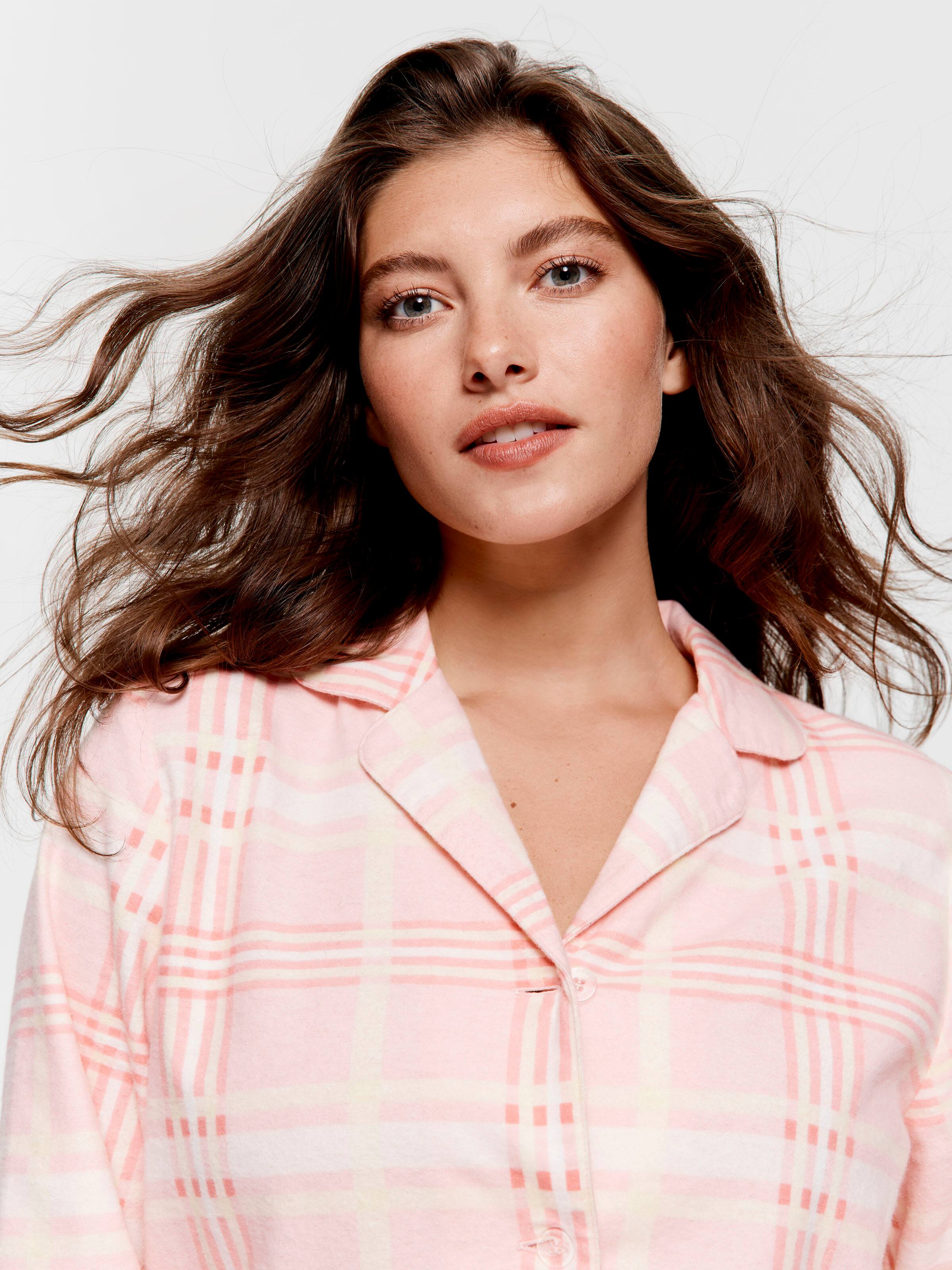 Peach Check Classic 100% Cotton Flannelette Pj Set