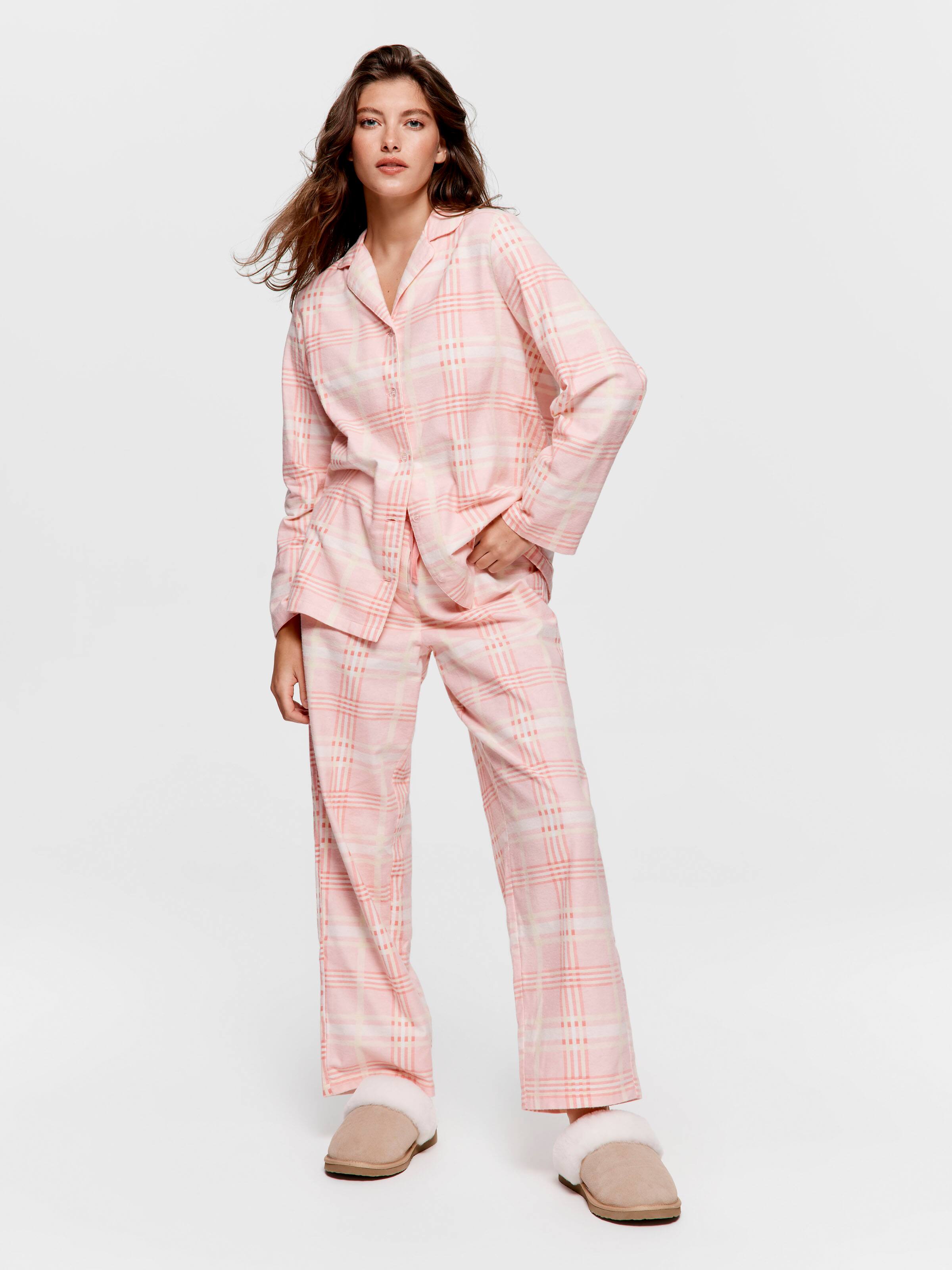 Peach Check Classic 100% Cotton Flannelette Pj Set