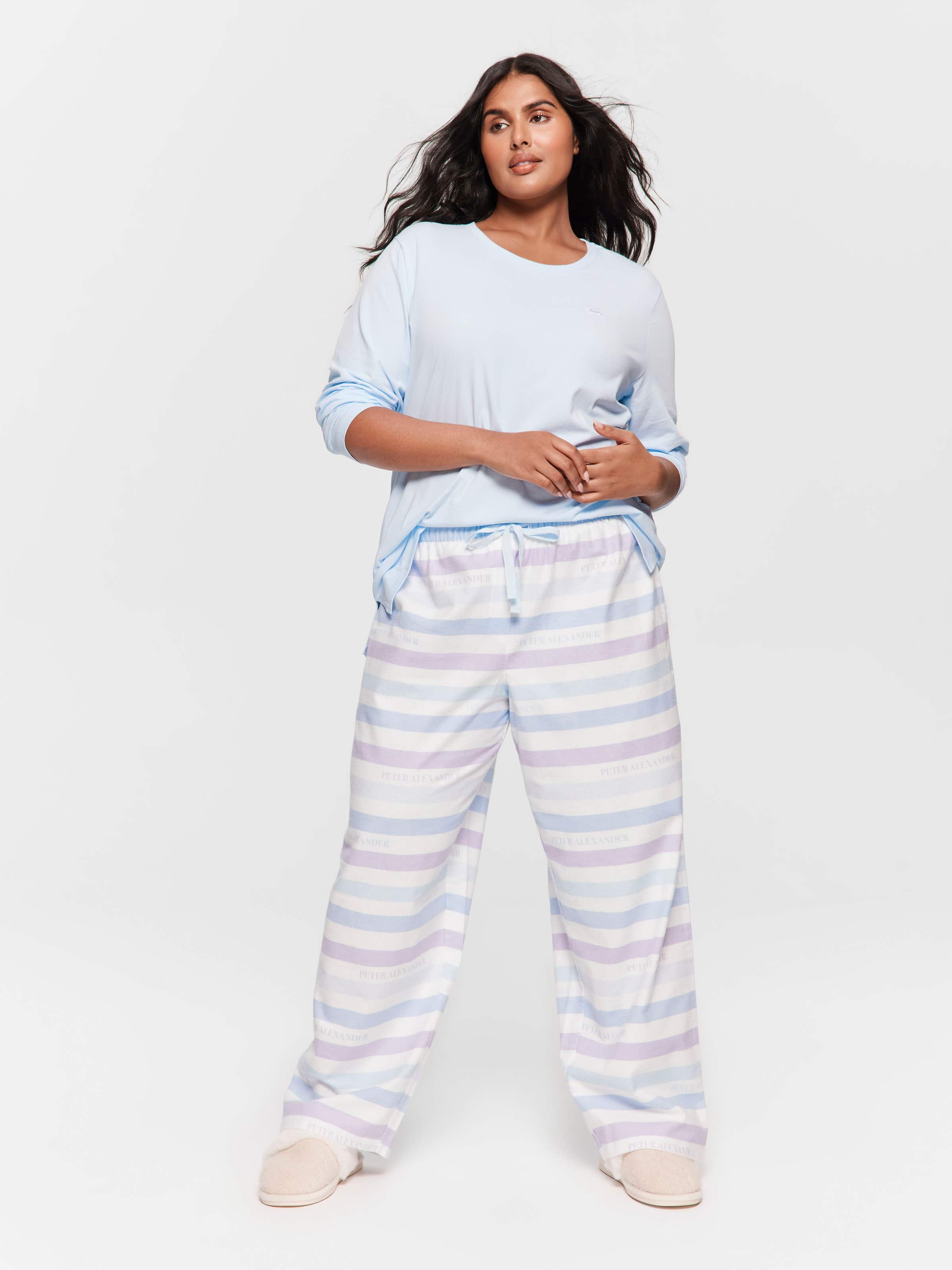 P.A. Plus Blue Logo Stripe Classic 100% Cotton Flannelette Pj Bottom