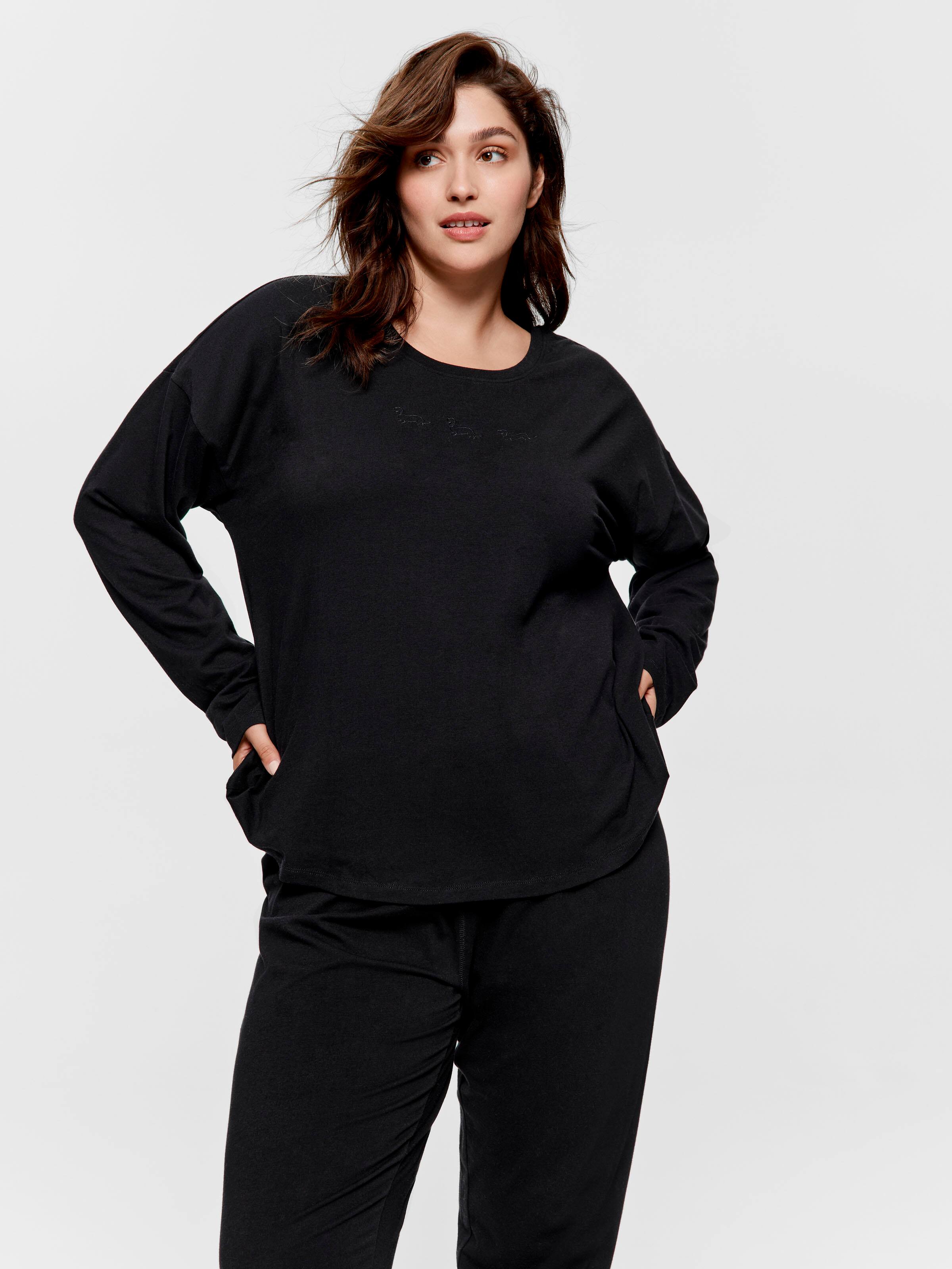 P.A. Plus Black Logo Long Sleeve Top