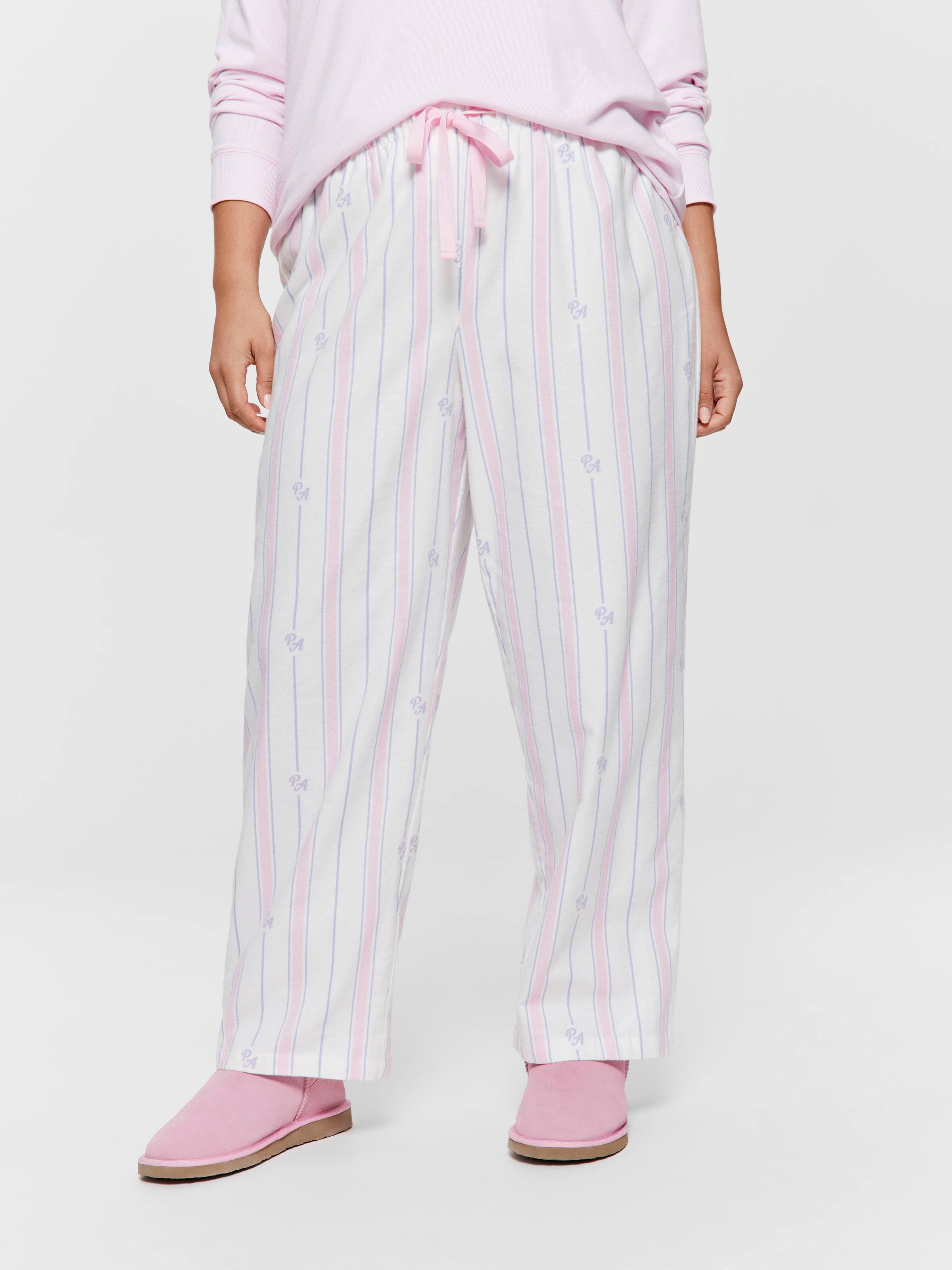 P.A. Plus Pink & Lilac Stripe 100% Cotton Flannelette Pj Bottom