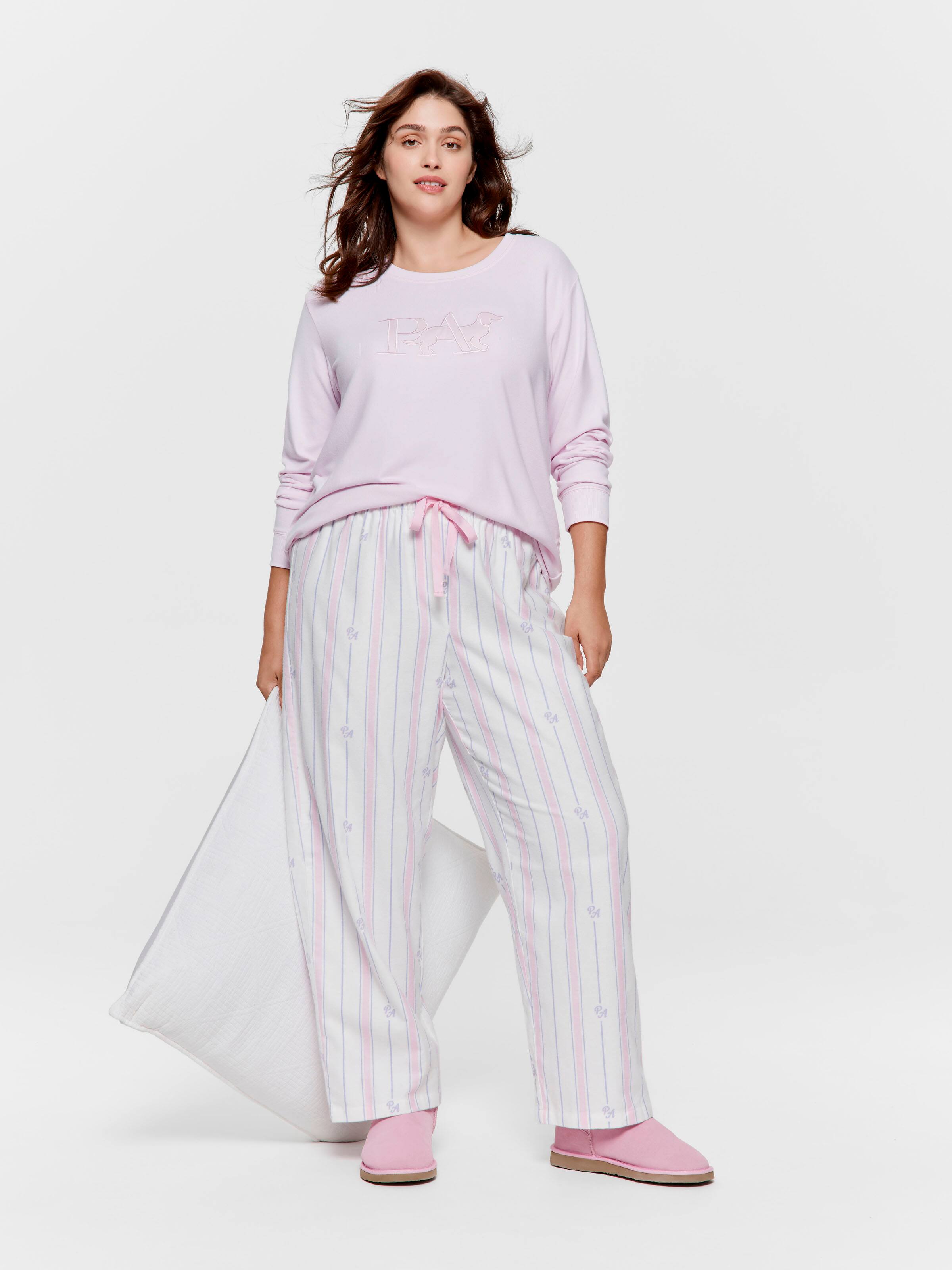 P.A. Plus Pink & Lilac Stripe 100% Cotton Flannelette Pj Bottom