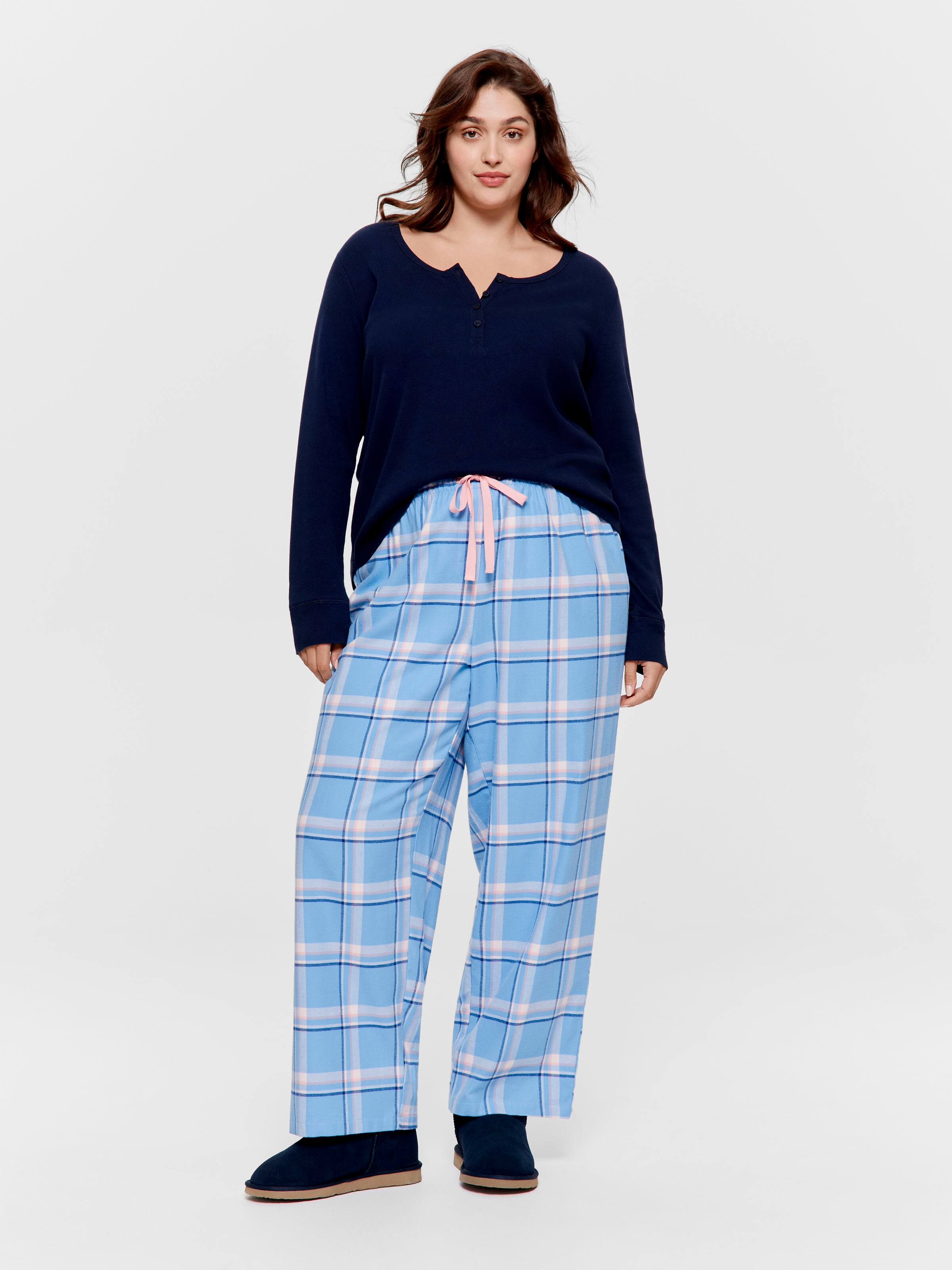 P.A. Plus Cornflower Check Classic 100% Cotton Flannelette Pj Bottom