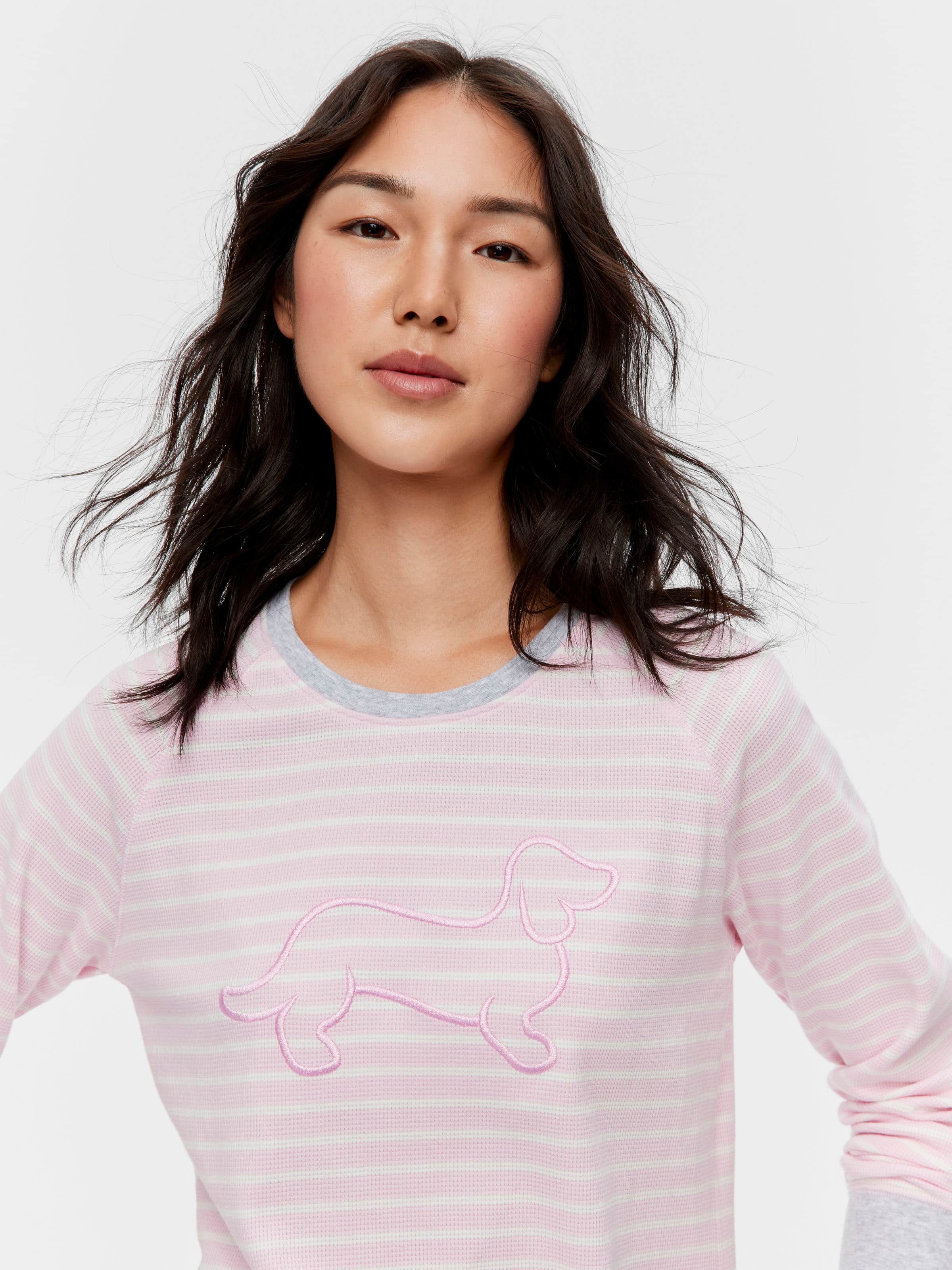 Pink Waffle Stripe Long Sleeve Top