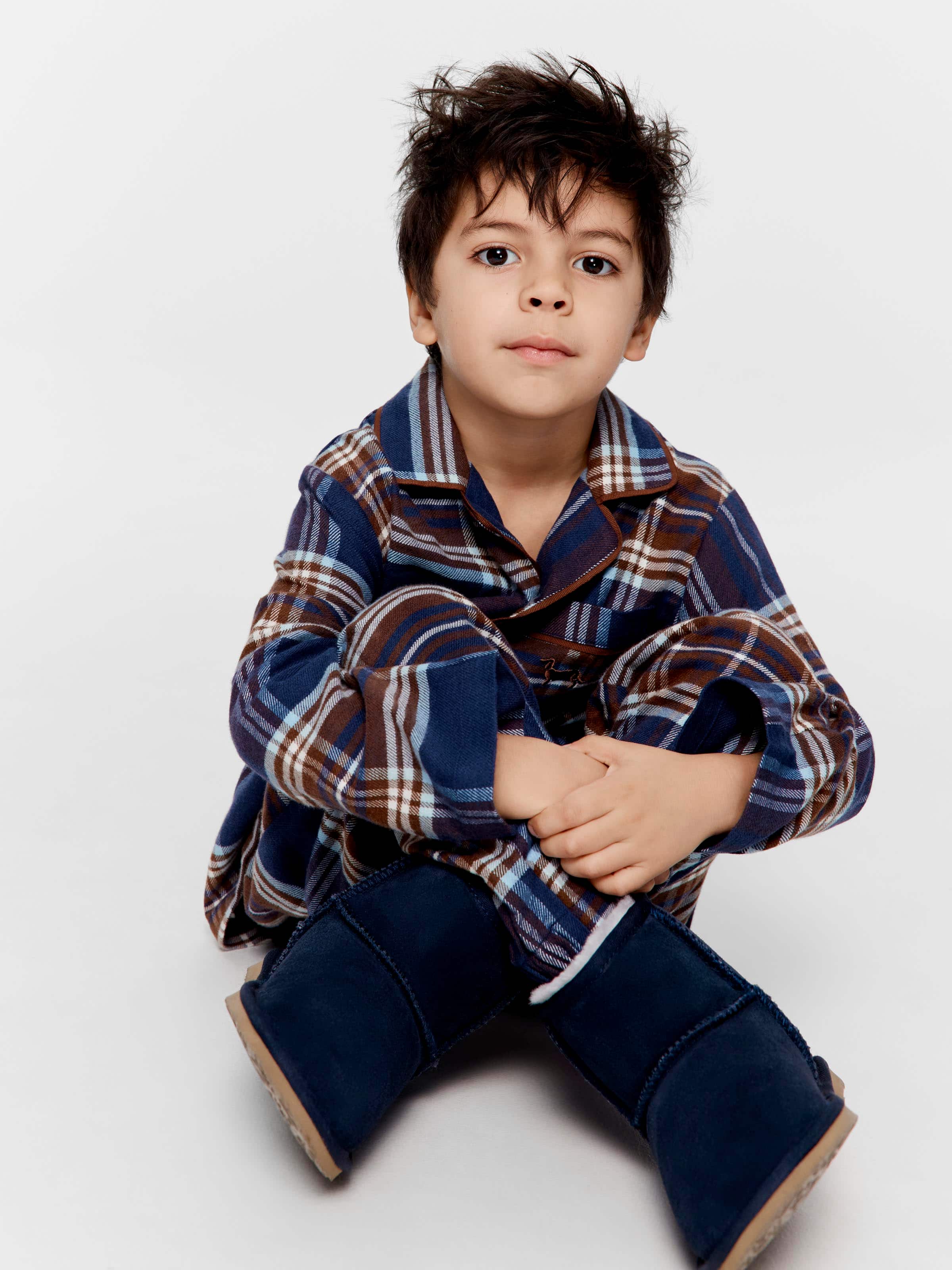 Jnr Boys Navy Check Pj Set