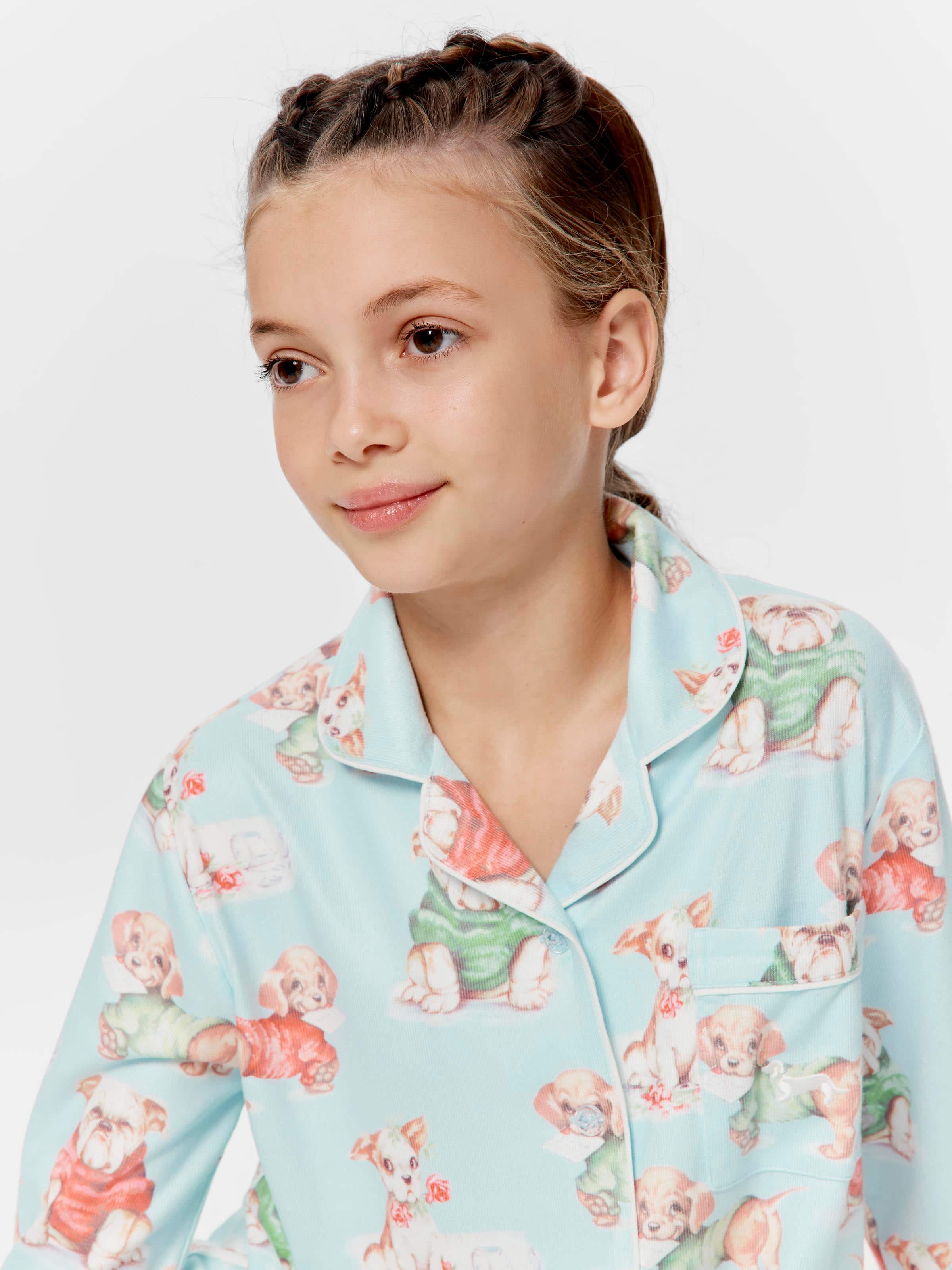 Girls Puppy Print Plush Pj Set