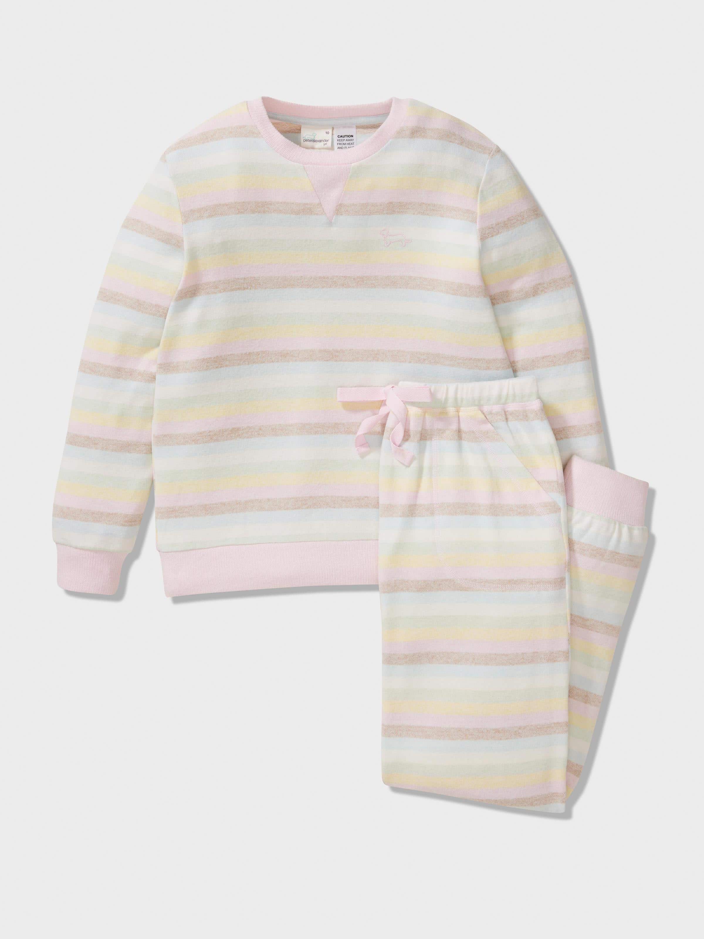 Jnr Girls Fuzzy Pastel Stripe Pj Set