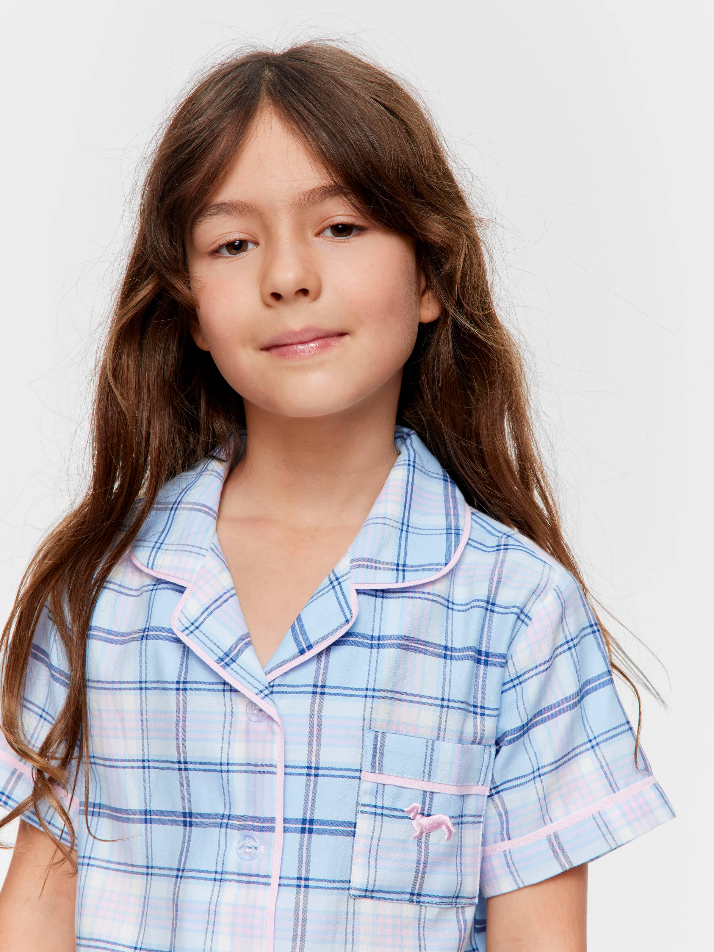 Jnr Girls Soft Check Classic Short Pj Set