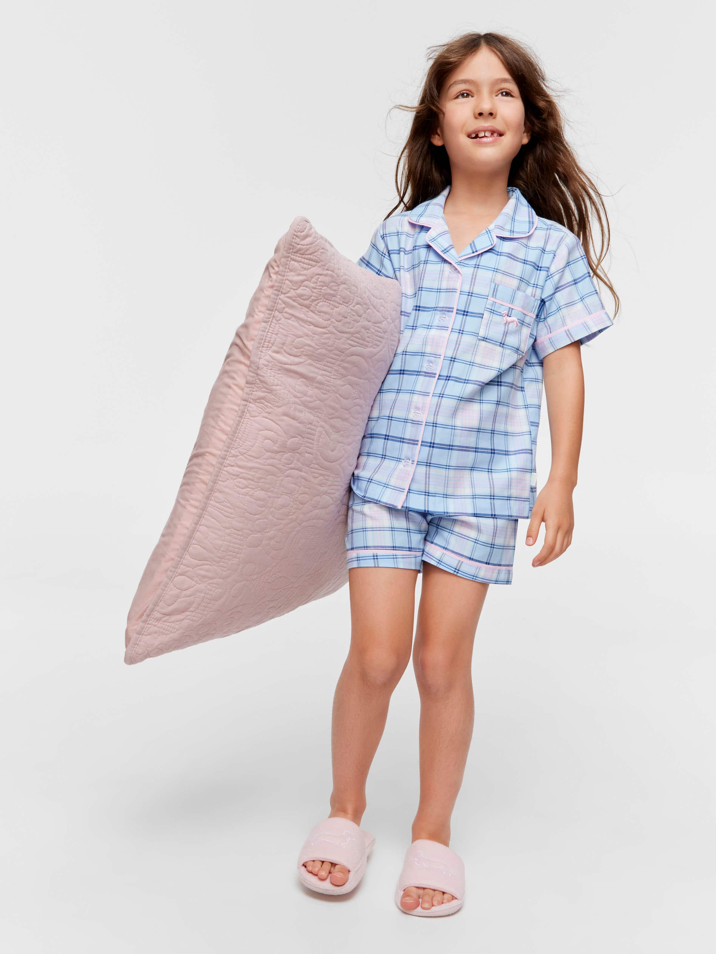 Jnr Girls Soft Check Classic Short Pj Set