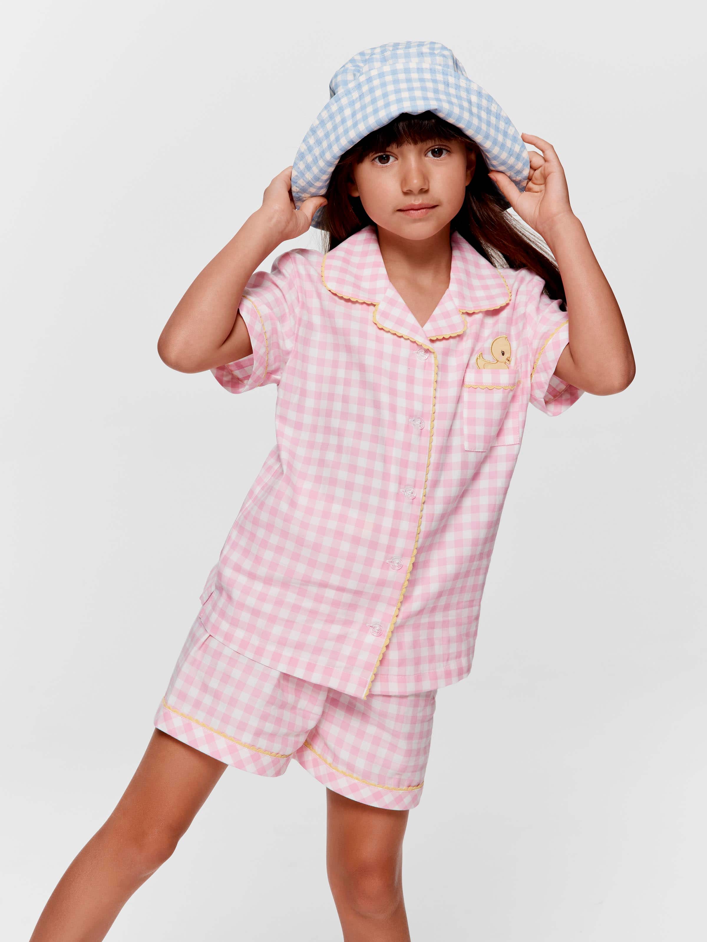 Jnr Girls Pink Gingham Classic Shortie Pj Set