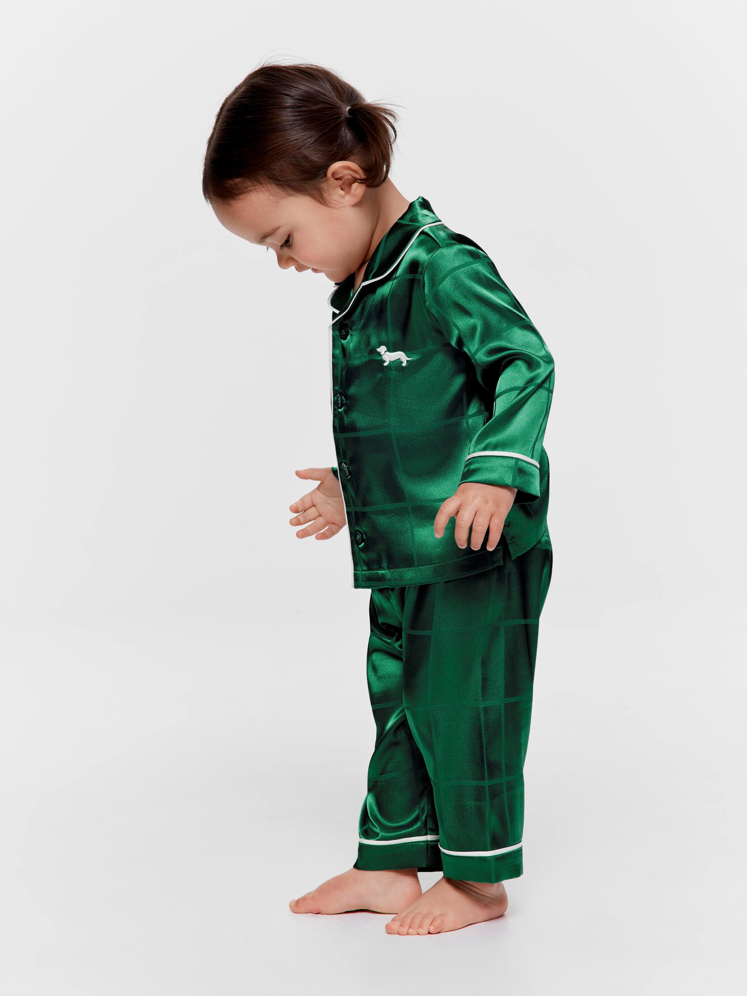 Baby Green Check Satin Classic Long Pj Set