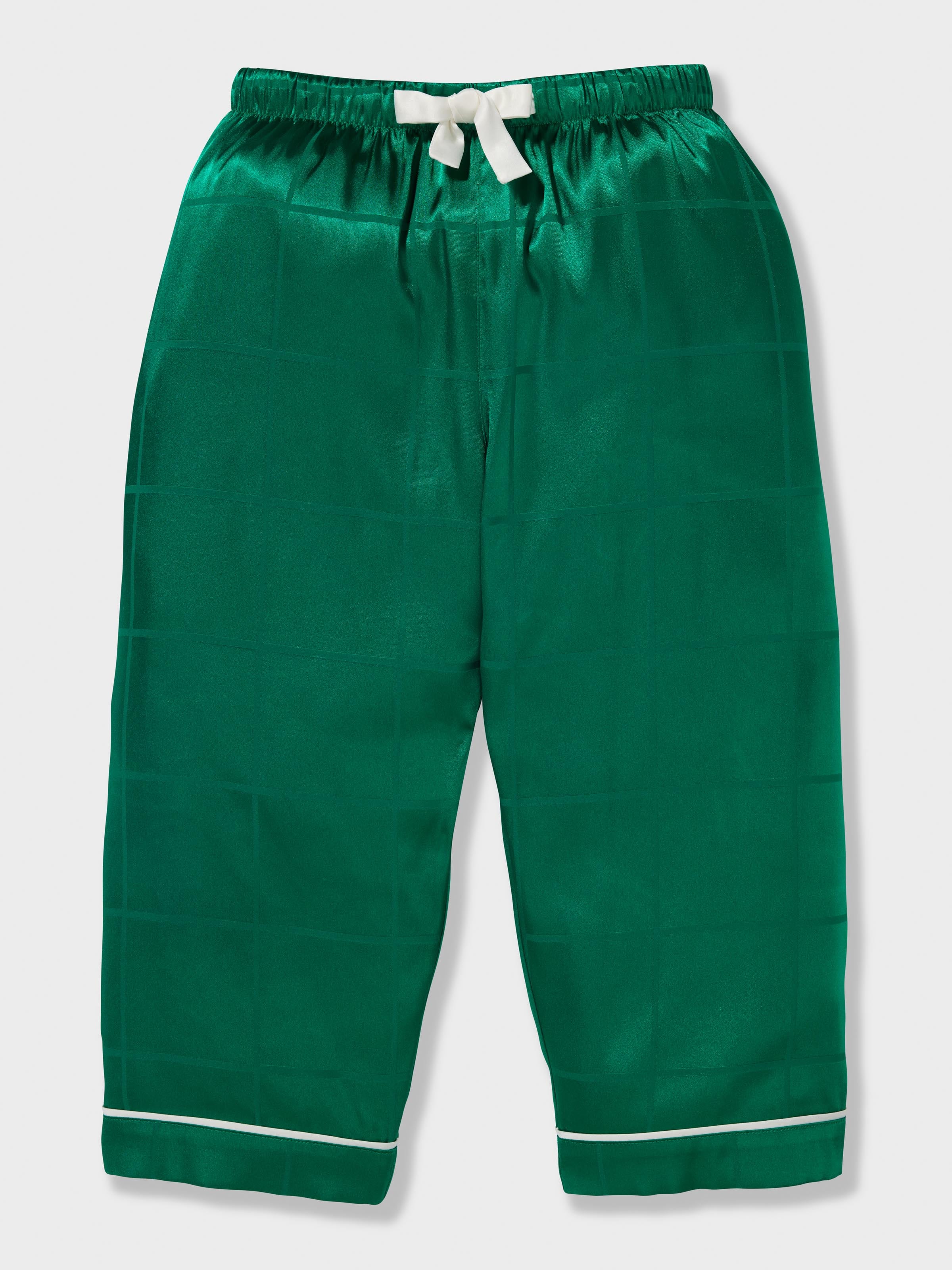 Jnr Kids Green Check Satin Classic Long Pj Set
