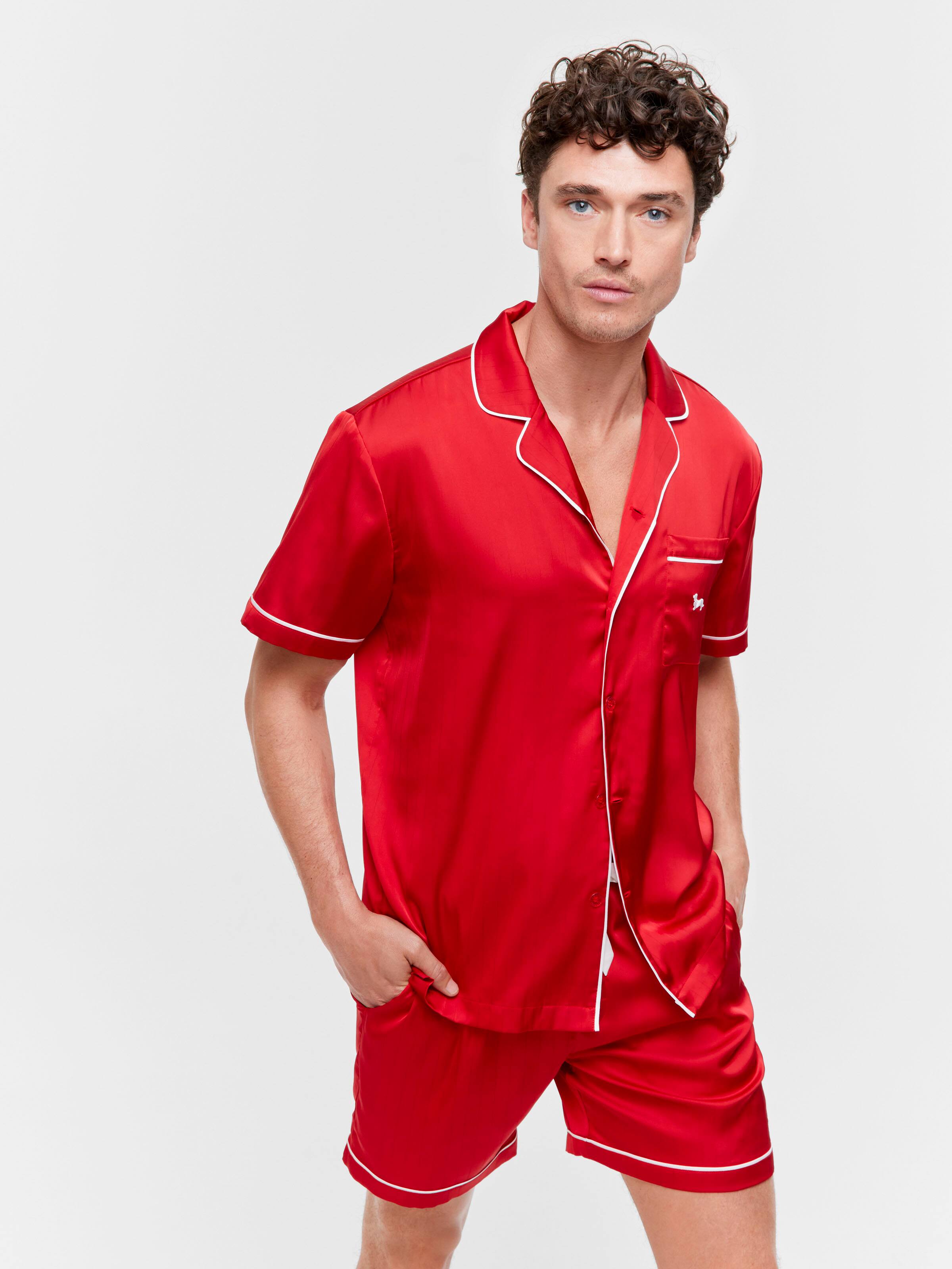 Red Pinstripe Satin Short Sleeve Pj Set