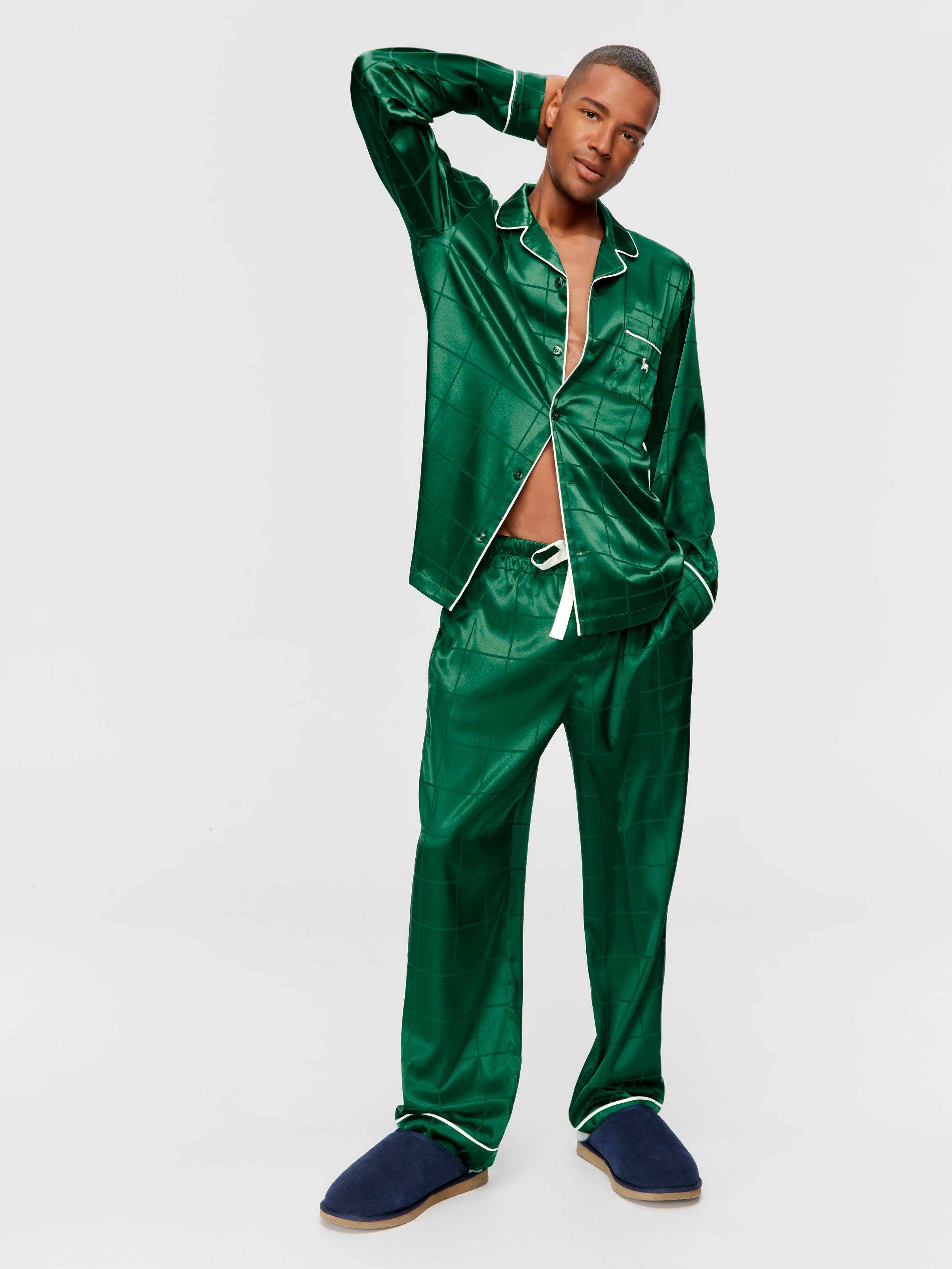 Green Check Satin Long Sleeve Pj Set
