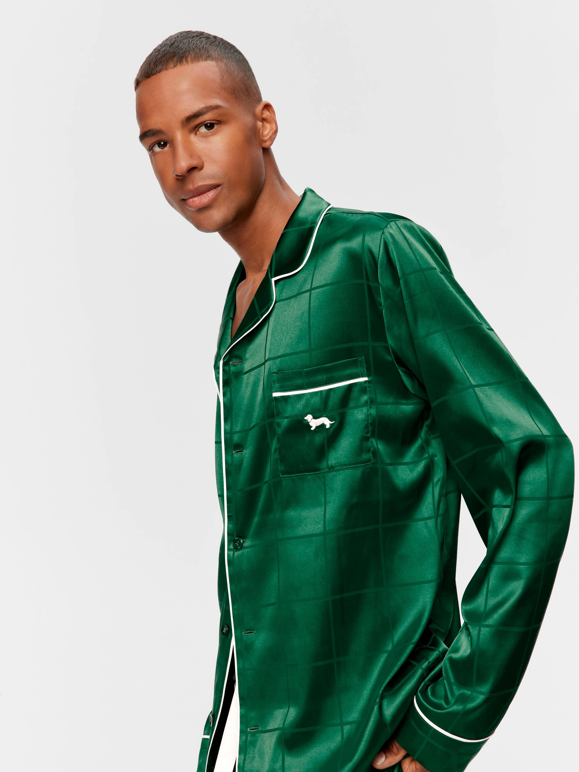 Green Check Satin Long Sleeve Pj Set