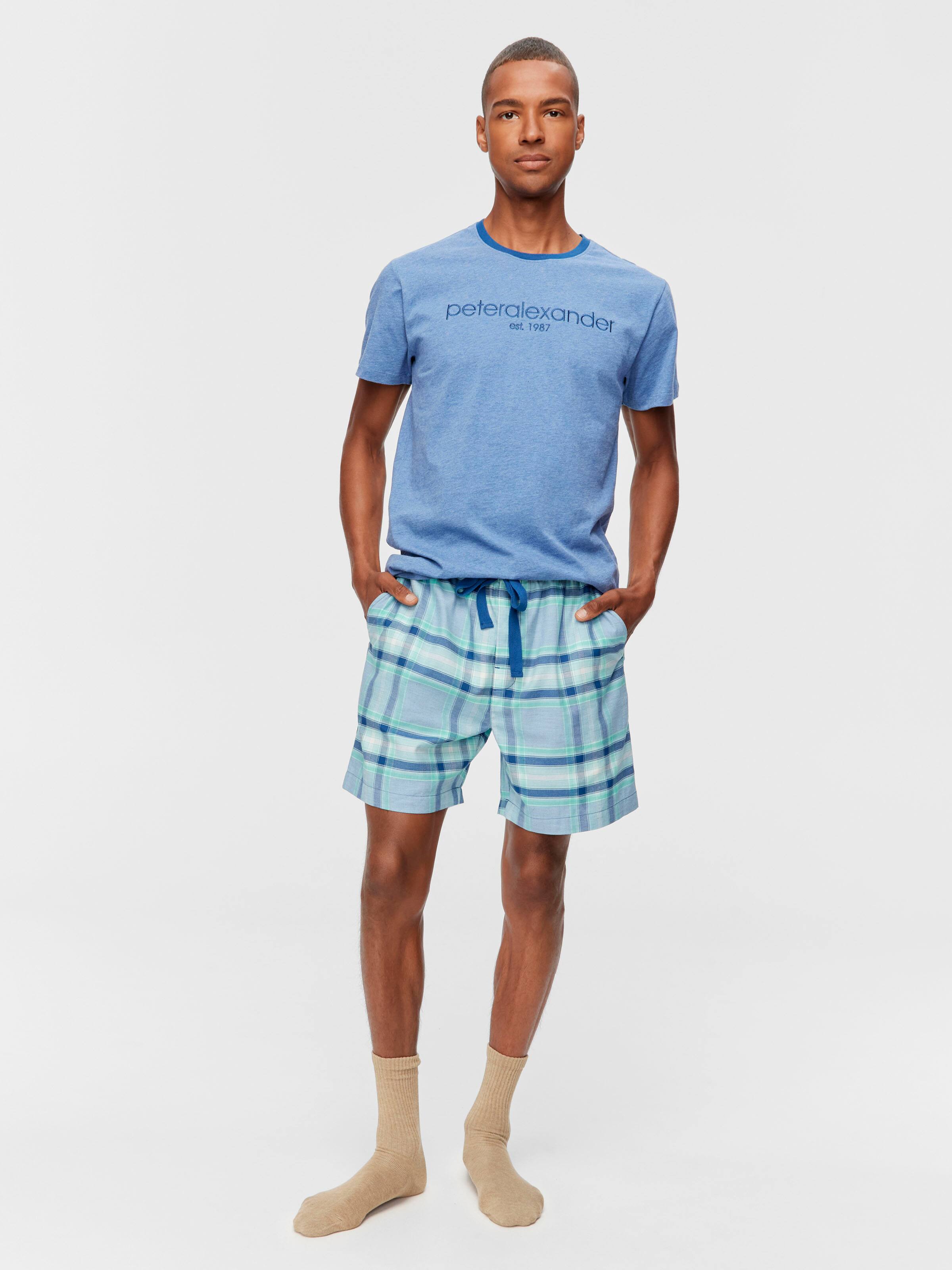 Blue Check 100% Cotton Shortie Pj Set