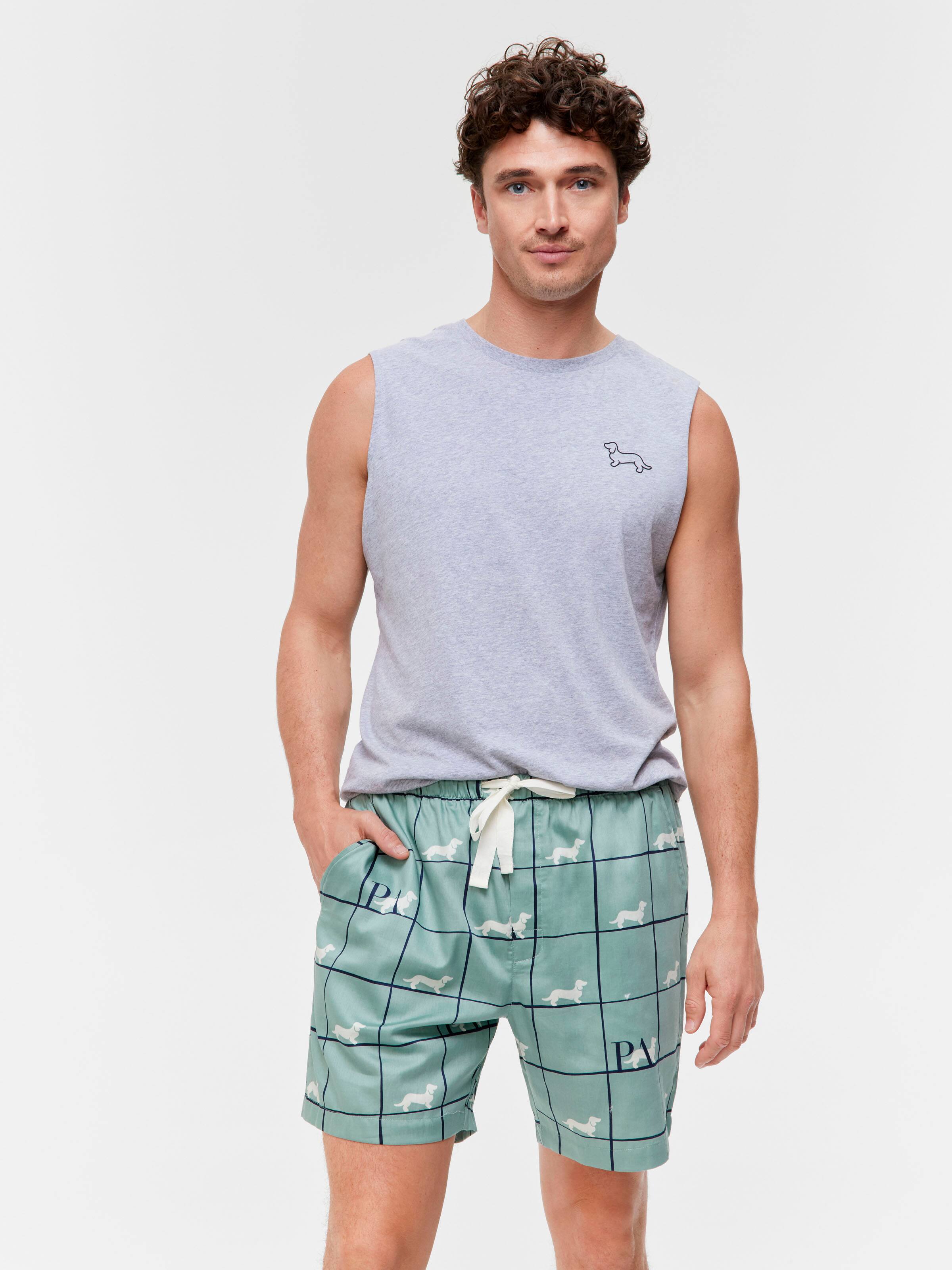 Sage Windowpane 100% Cotton Mid Short